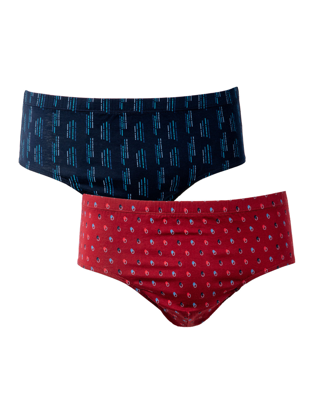Set x2 van marine en bordeaux gemerceriseerd bedrukte gesloten slip met hoge taille I107.2