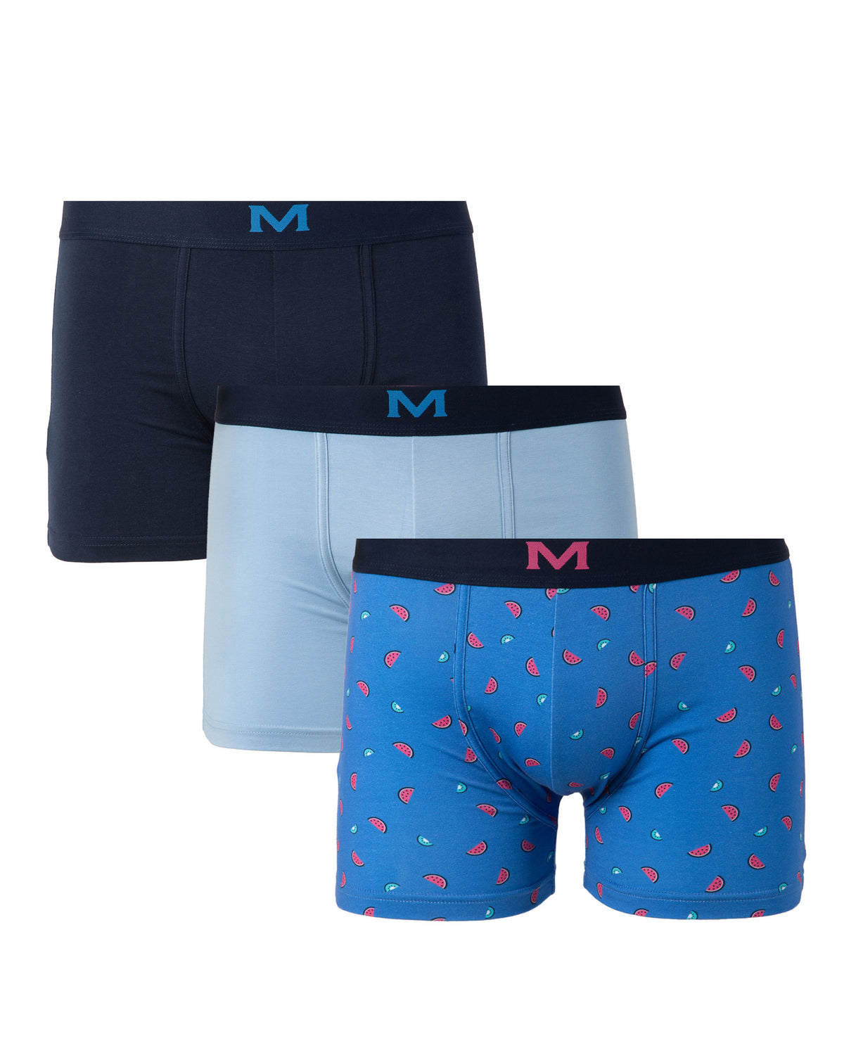 Lot de 3 Shortys en Coton BIO Stretch marine-ciel-imprimé I202.3