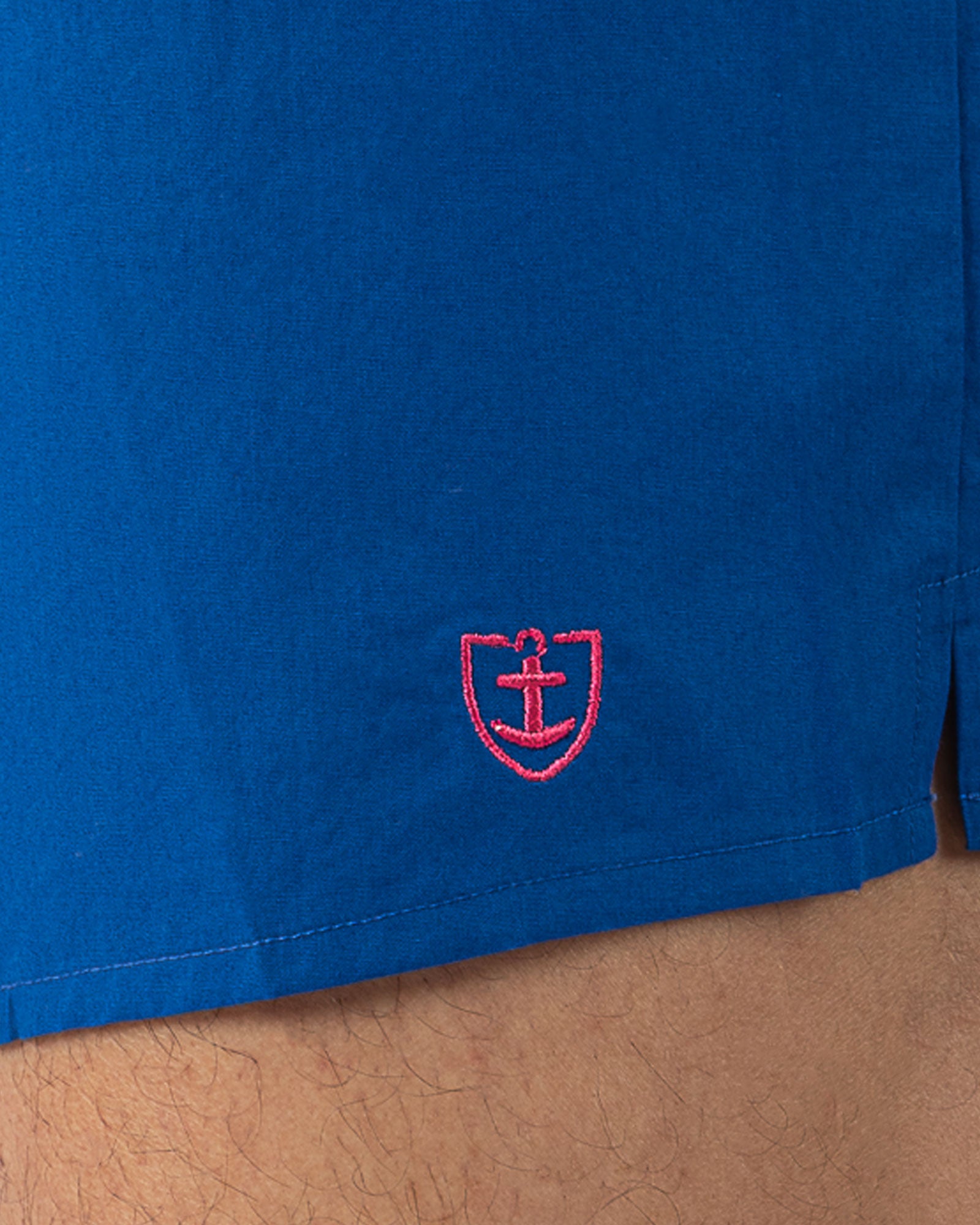 Set van 2 boxershorts in zuiver katoen popeline, kleine ruit en effen blauw I303.2