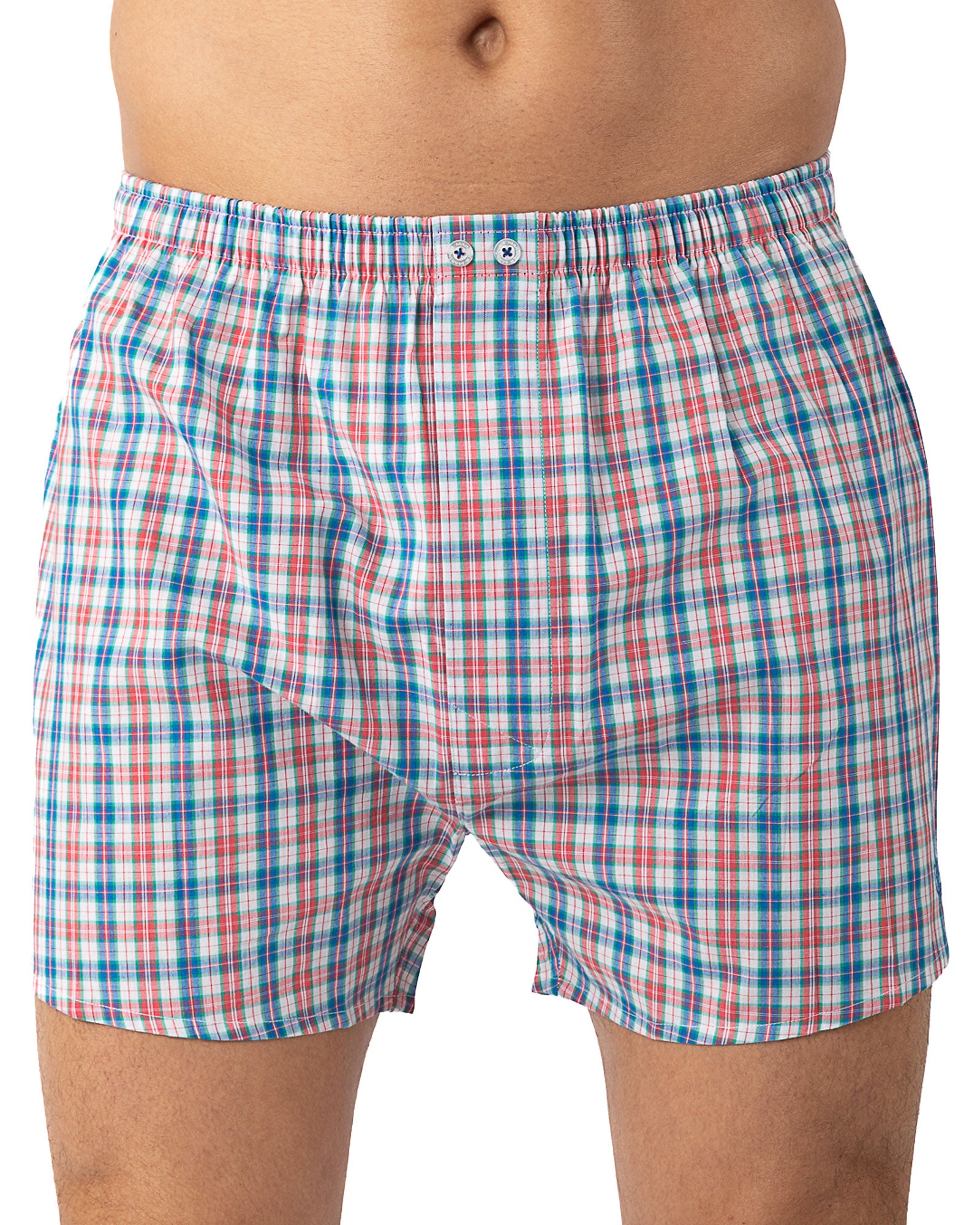 Set van 2 boxershorts in zuiver katoen popeline, kleine ruit en effen blauw I303.2