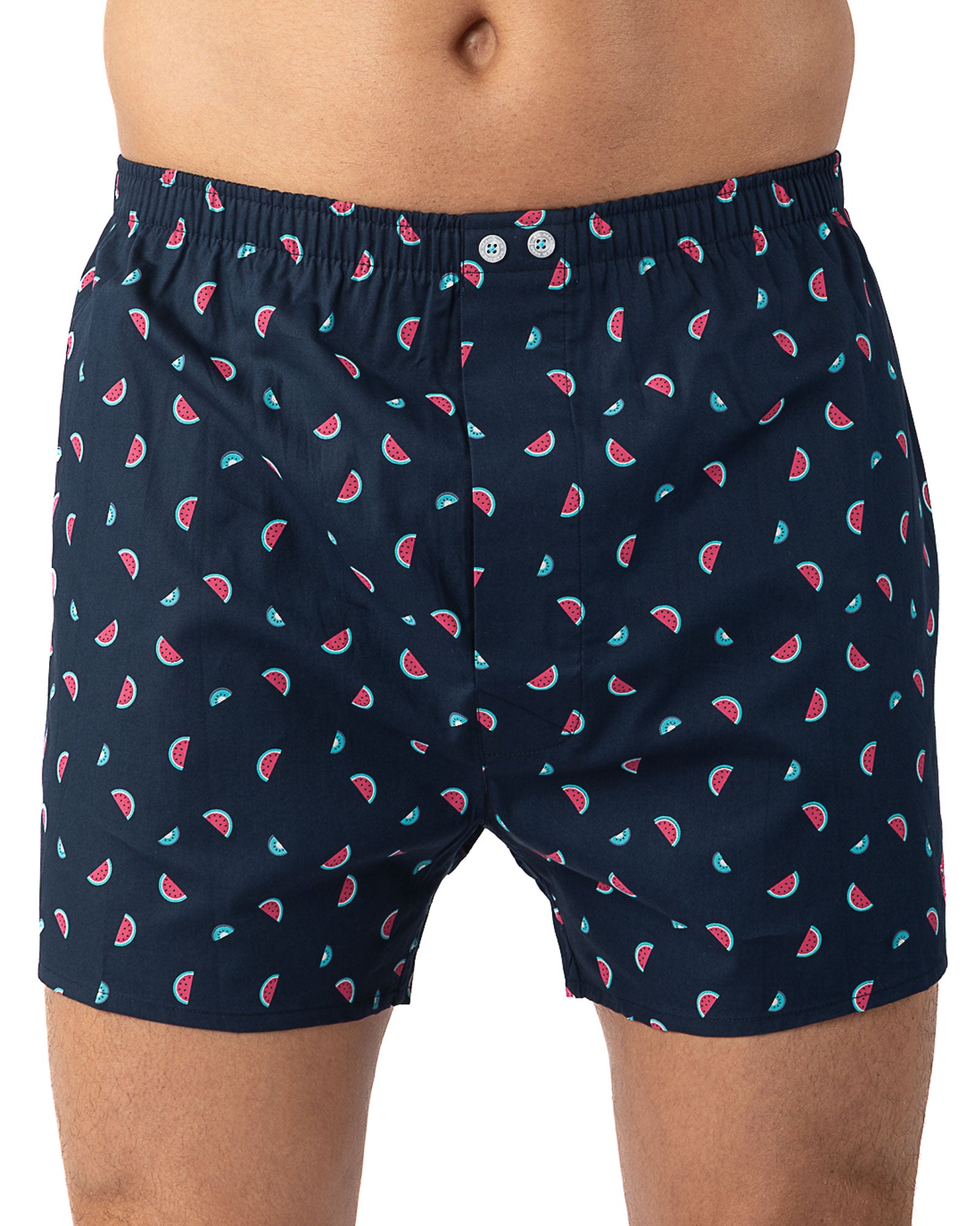 2-pack bedrukte en effen turquoise popeline boxershorts van zuiver gekamd katoen I304.2