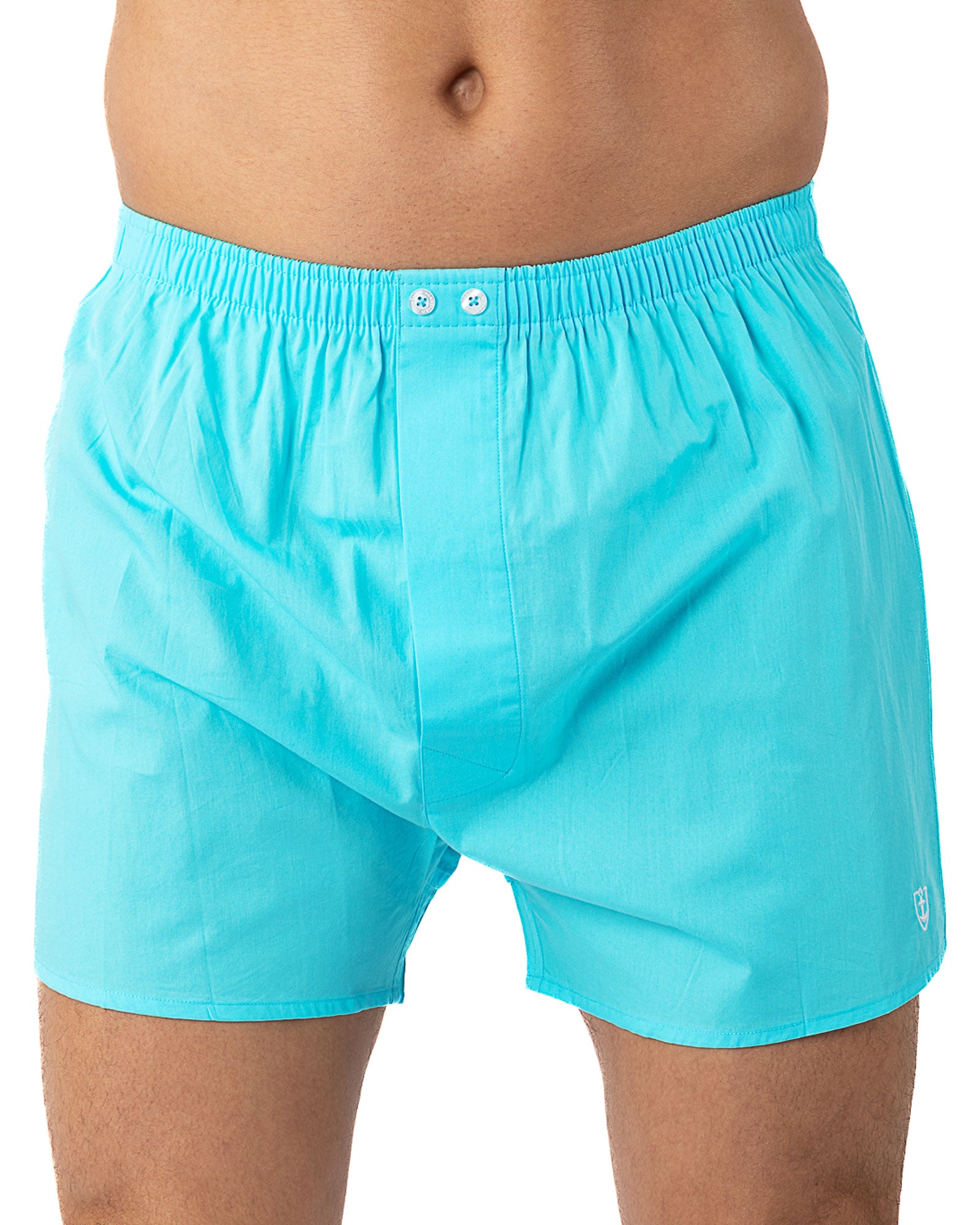 2-pack bedrukte en effen turquoise popeline boxershorts van zuiver gekamd katoen I304.2