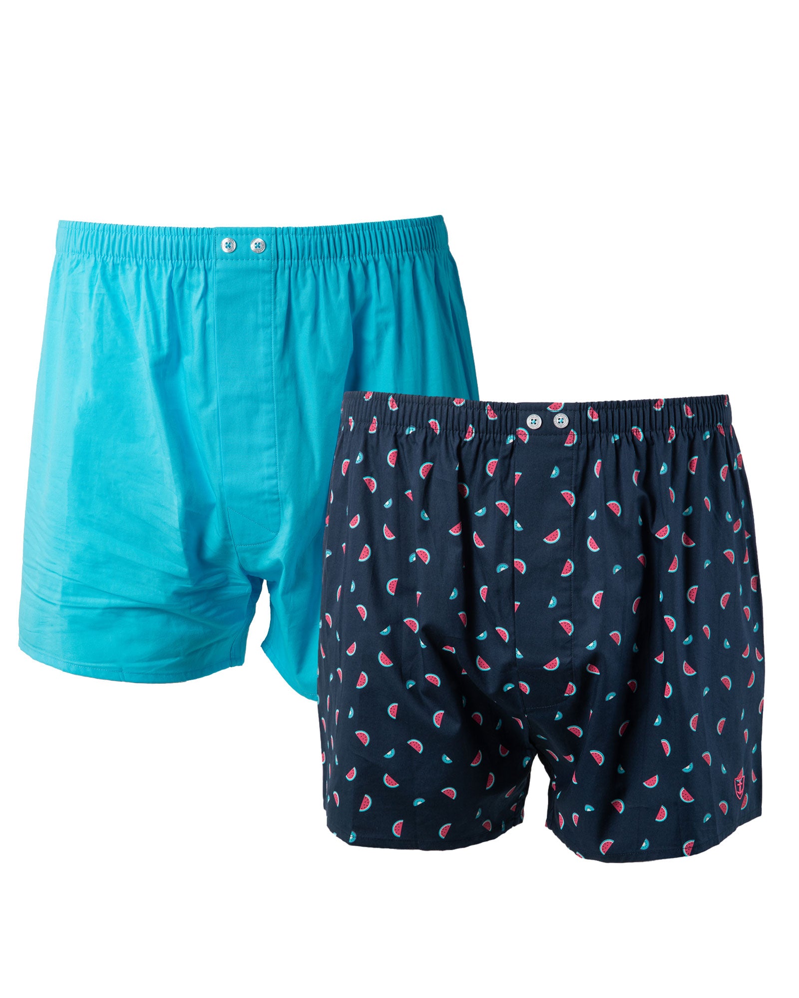 2-pack bedrukte en effen turquoise popeline boxershorts van zuiver gekamd katoen I304.2