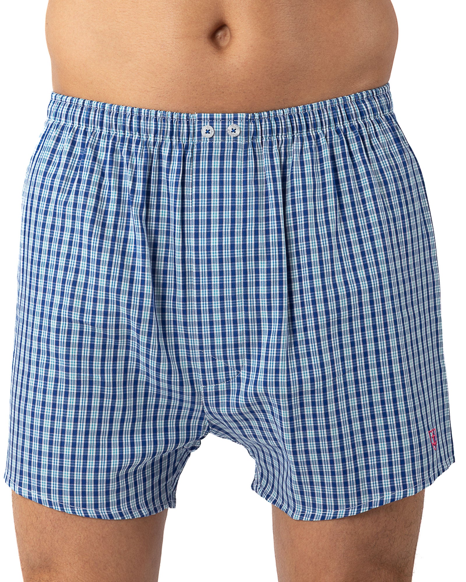 Set van 2 boxershorts in zuiver gekamd katoen popeline, kleine ruit en strepen I306.2