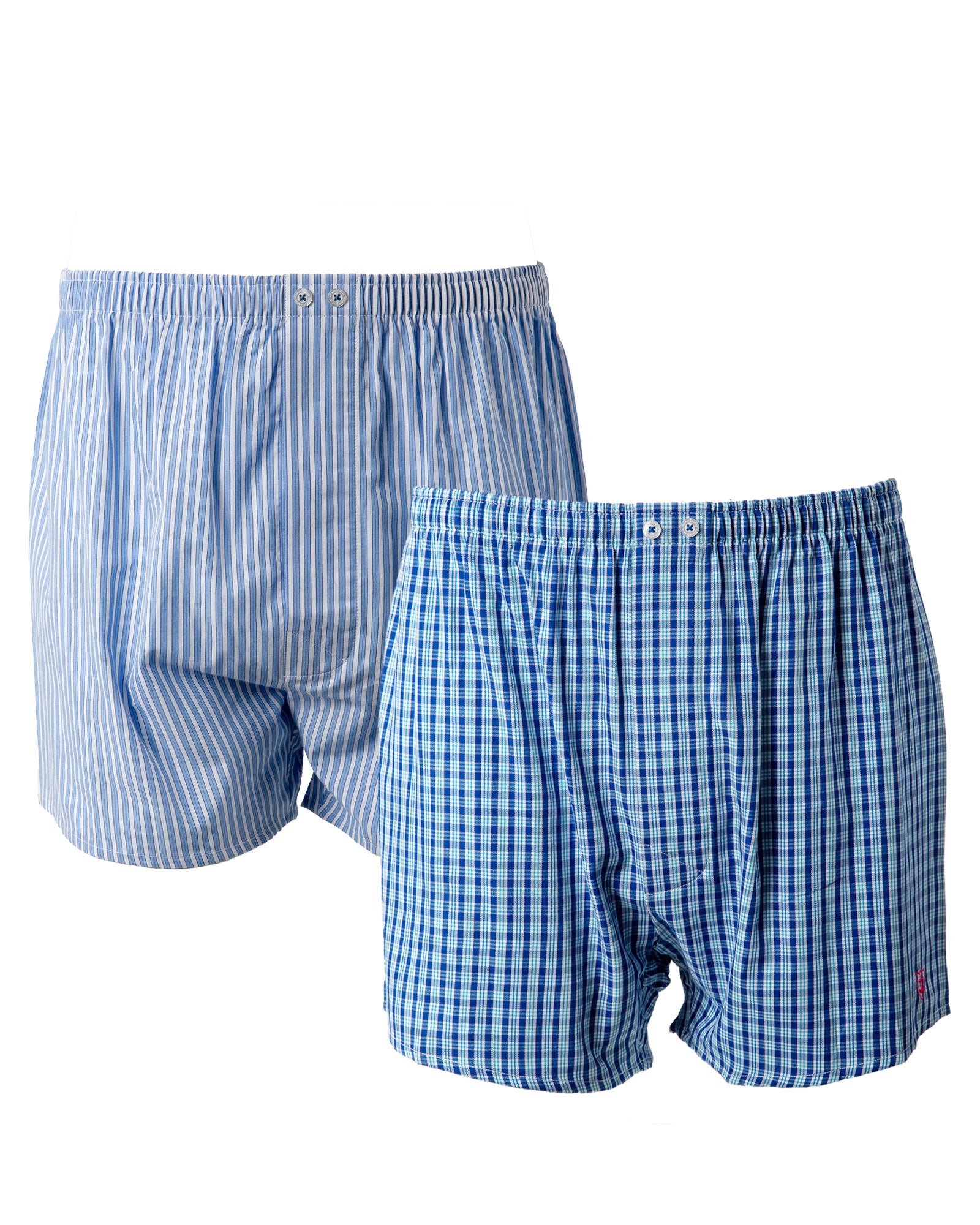 Set van 2 boxershorts in zuiver gekamd katoen popeline, kleine ruit en strepen I306.2