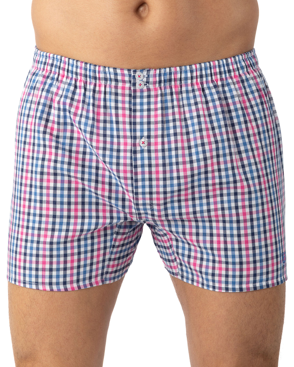 Caleçon avec Slip Intérieur en Popeline de pur coton à petits carreaux rose I310