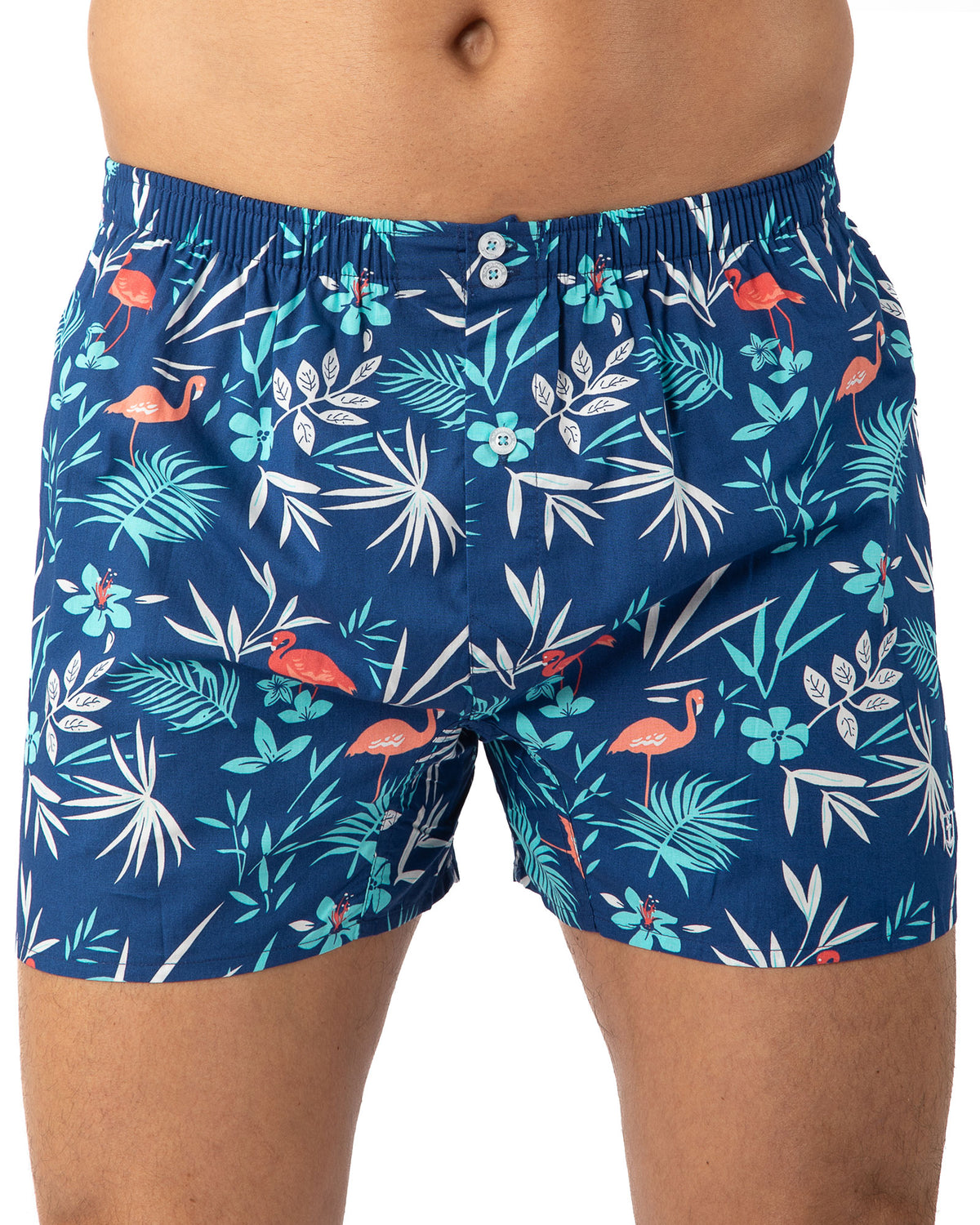 Caleçon avec Slip Intérieur en Popeline de pur coton imprimé Hawaii marine I311