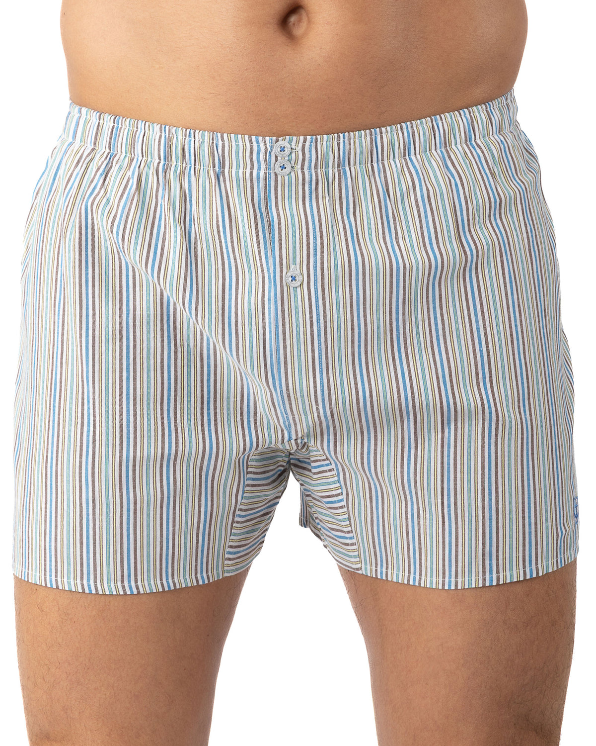 Caleçon avec Slip Intérieur en Popeline pur coton à rayures tabac I313