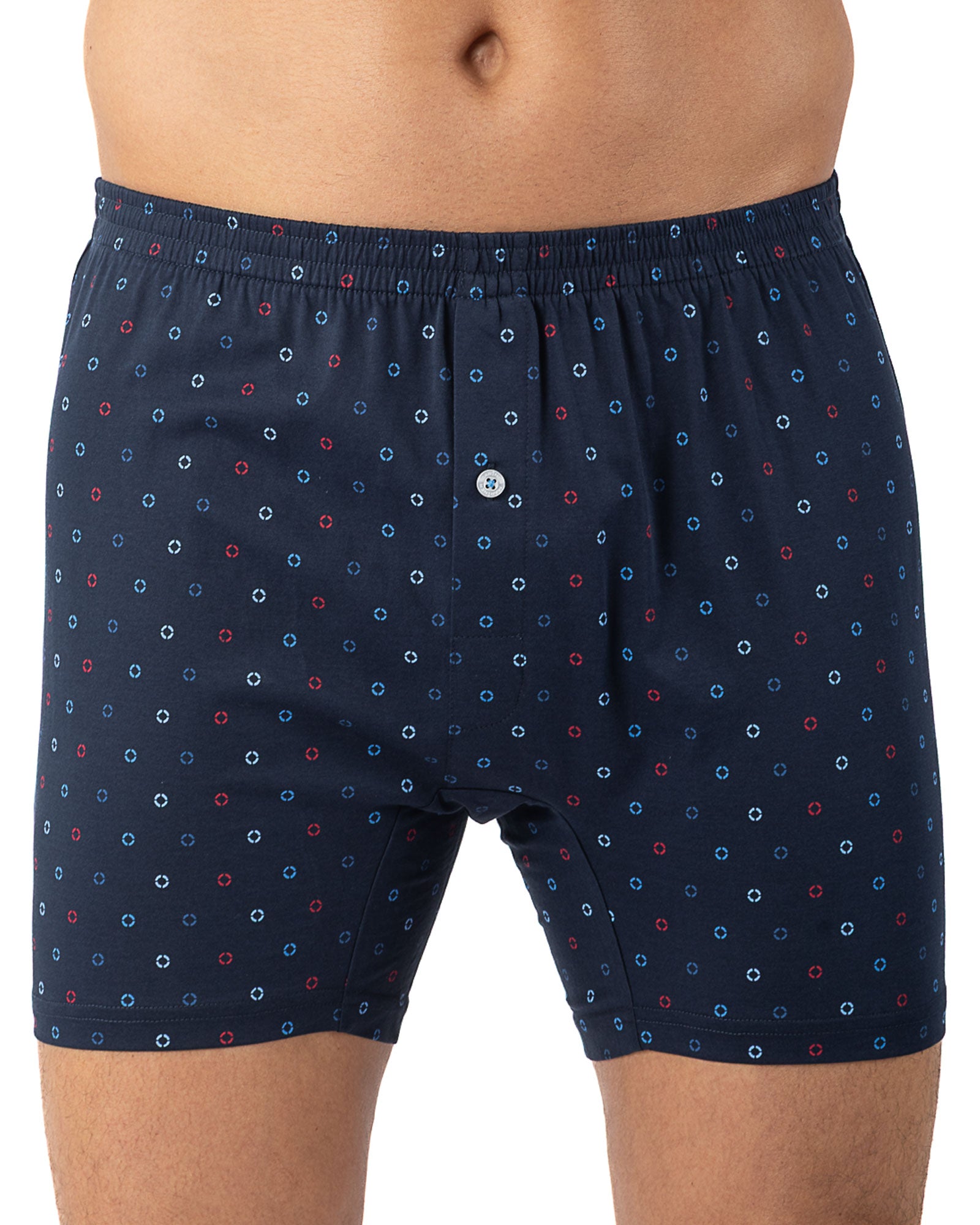 Drijvende short in marineblauw bedrukt gemerceriseerd katoen Jersey I321