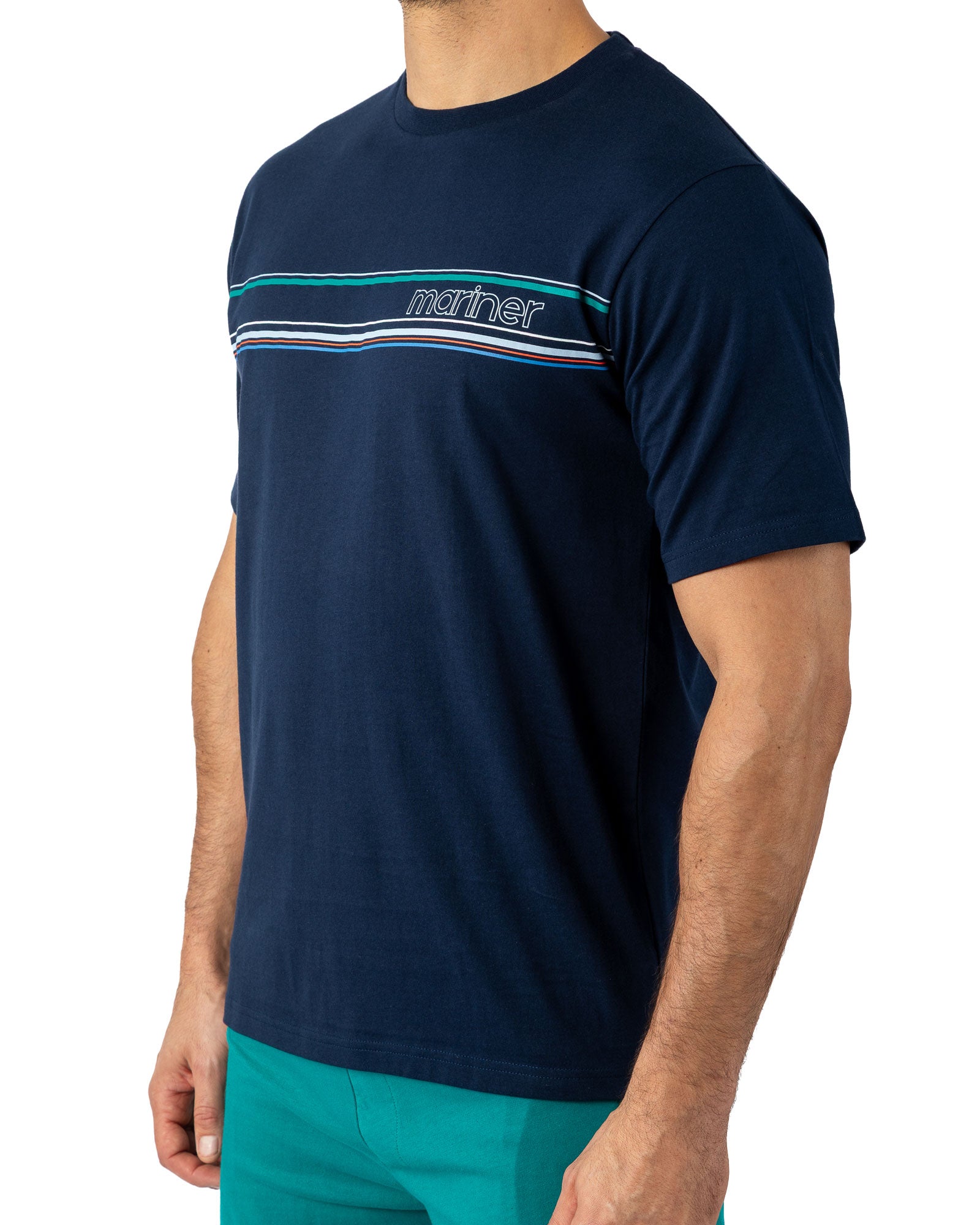 Pyjamashort Navy met ronde hals en bedrukking in katoenjersey voor heren I518