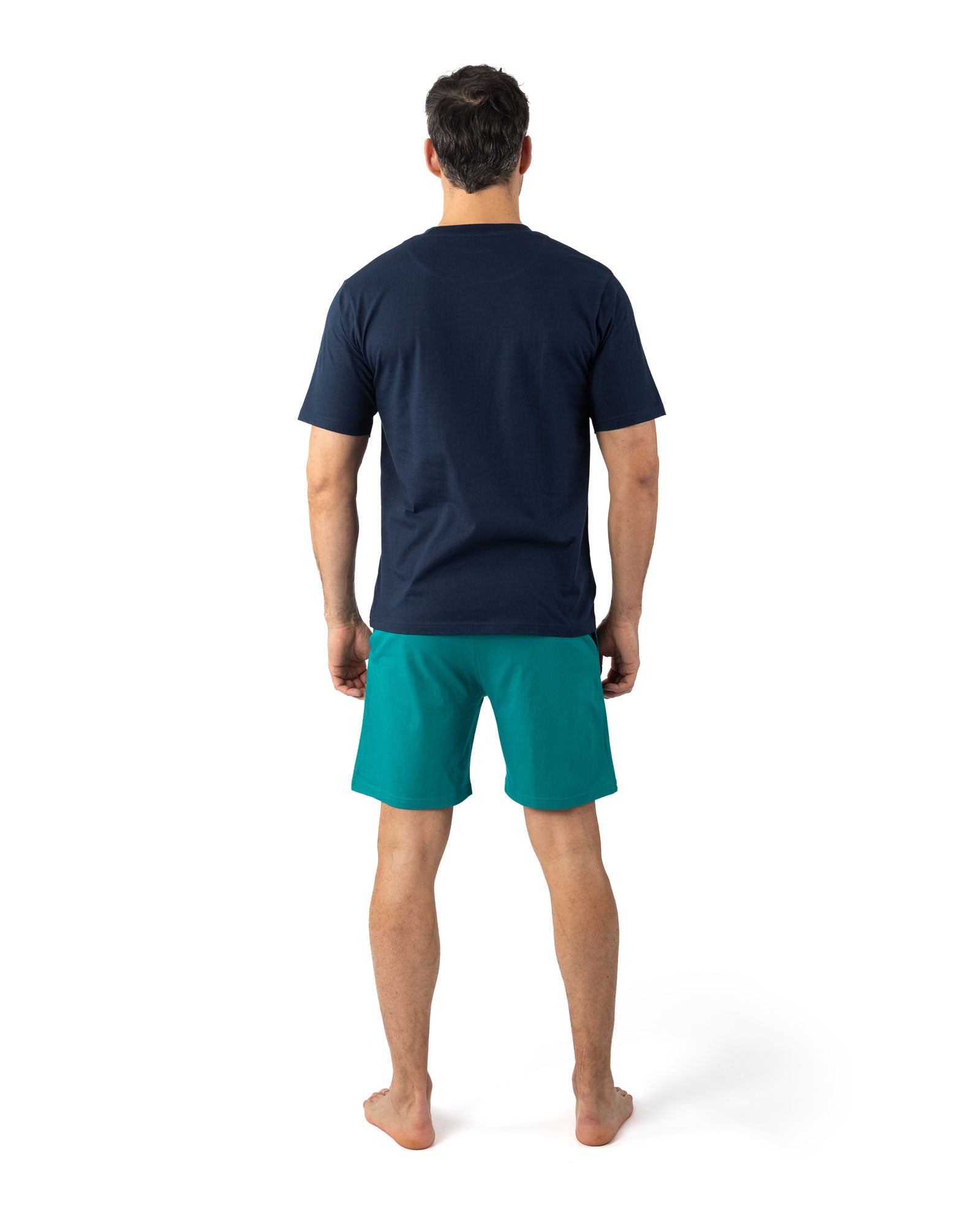 Pyjamashort Navy met ronde hals en bedrukking in katoenjersey voor heren I518