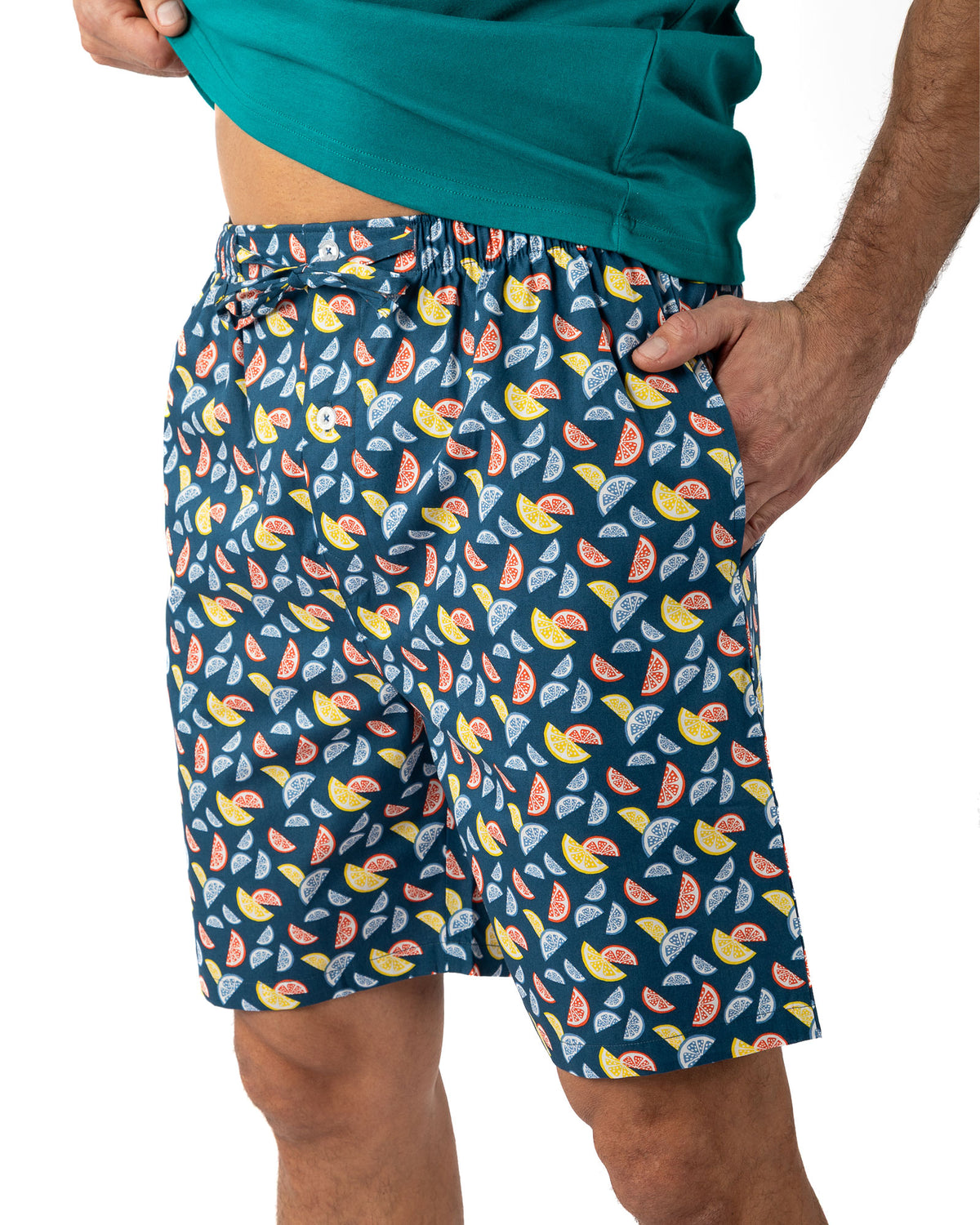 Pyjashort Homme col boutonné en jersey de pur coton uni et popeline imprimée Canard I521