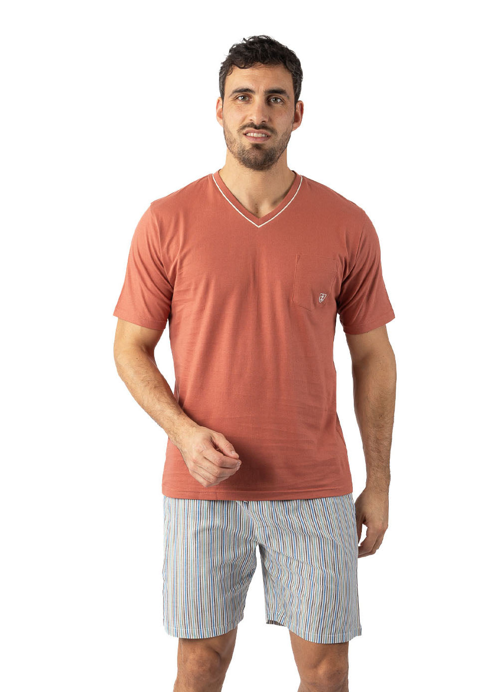 Pajamas in Printed Poplin and Pure Cotton Jersey RED