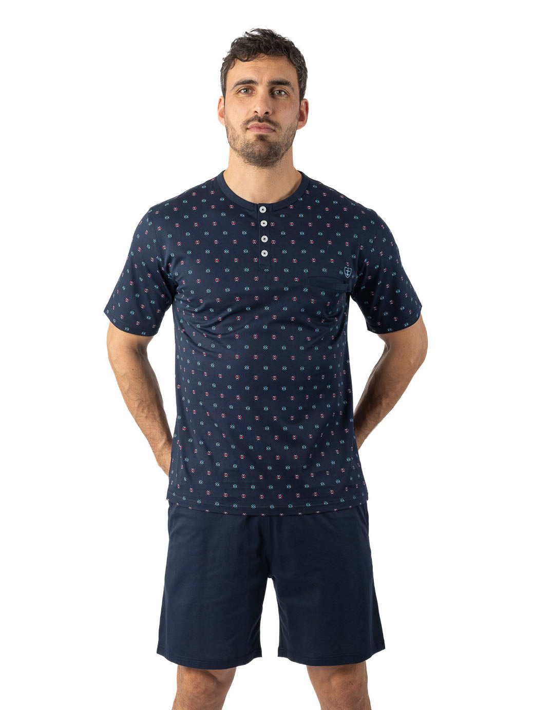 Heren gemerceriseerd katoen Jersey Button-down kraag marine I524