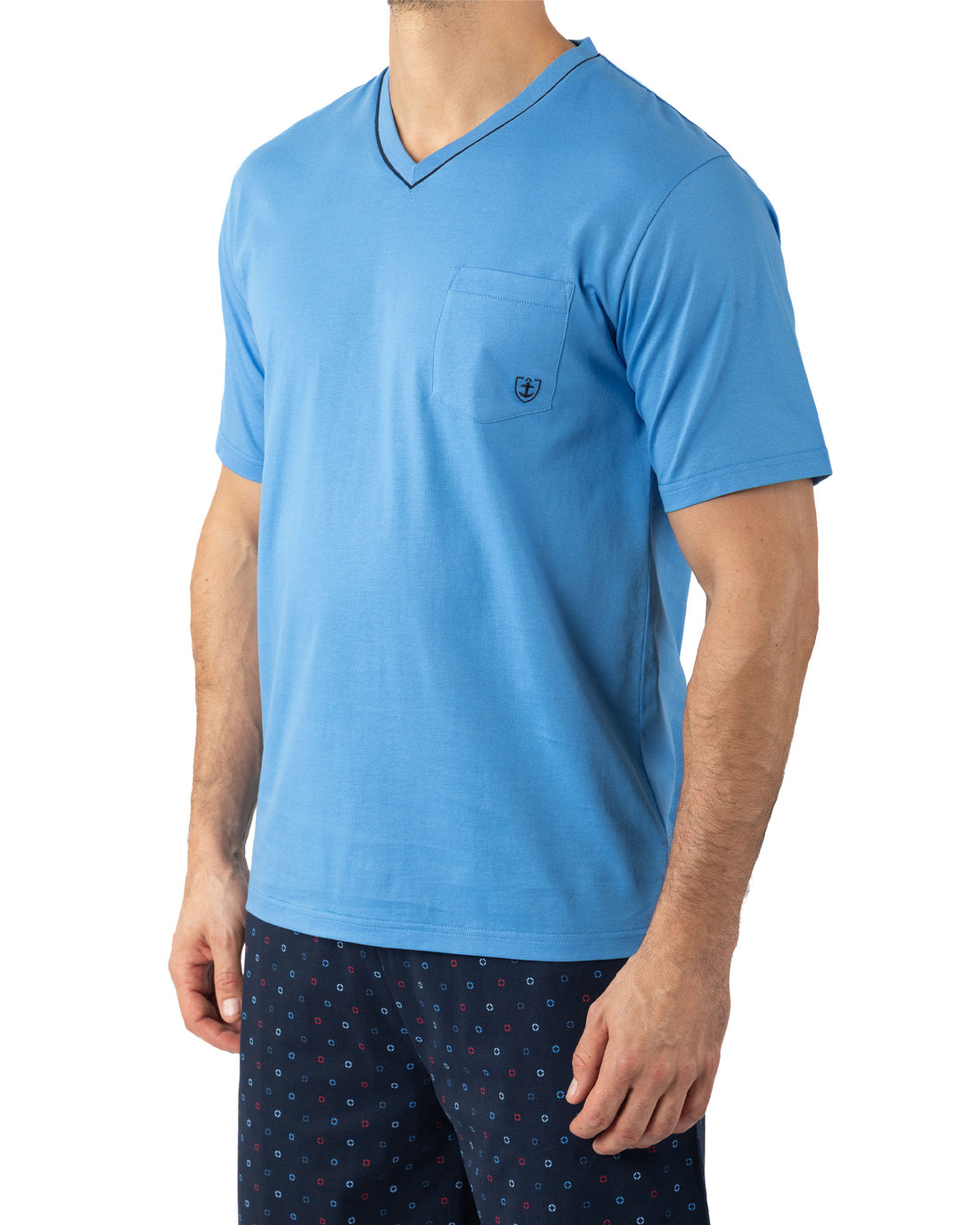 Pyjacourt pour homme col V en Jersey de Coton Mercerisé Bleu I527