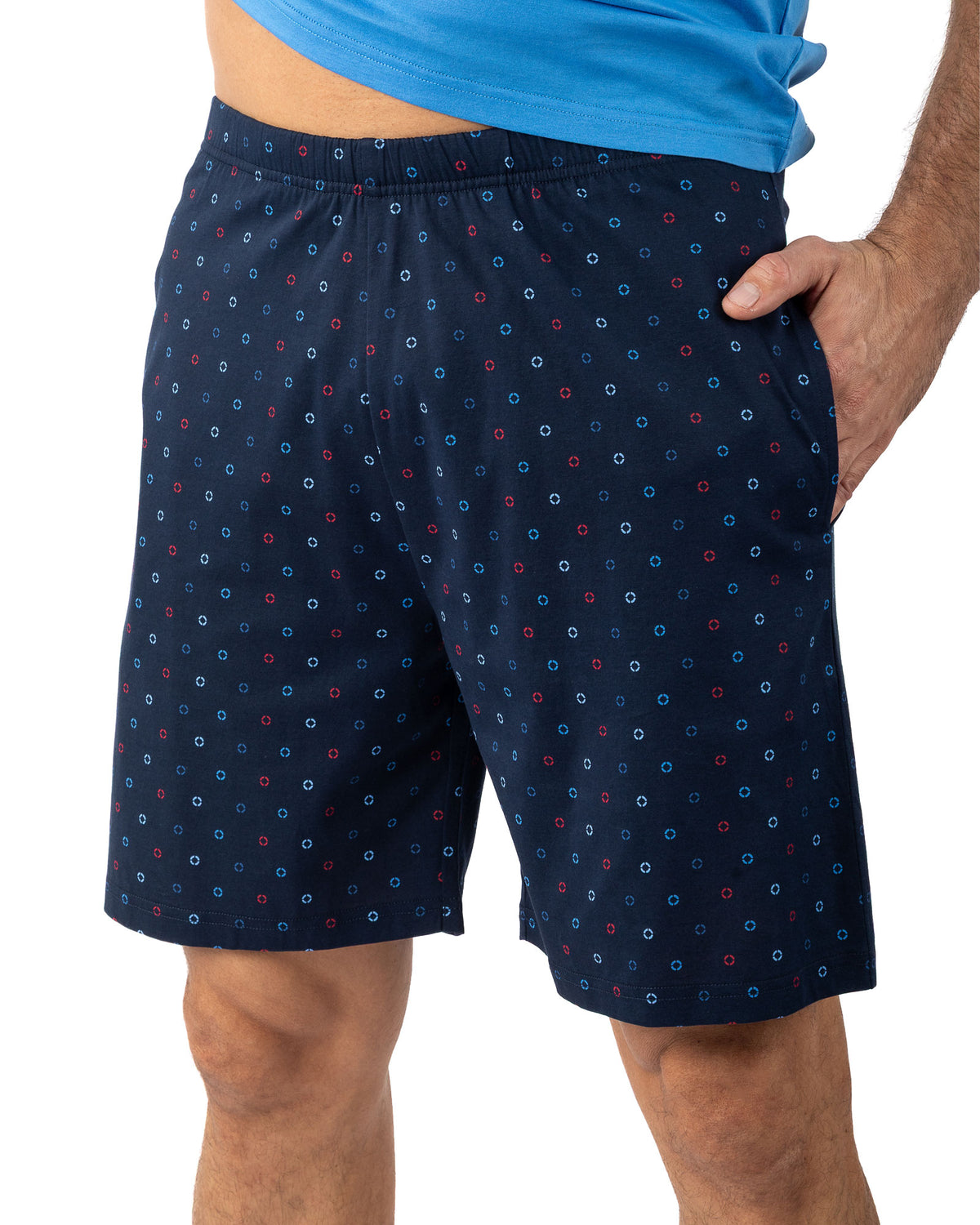 Heren Pyjamajersey V-hals gemerceriseerd katoen Blauw I527