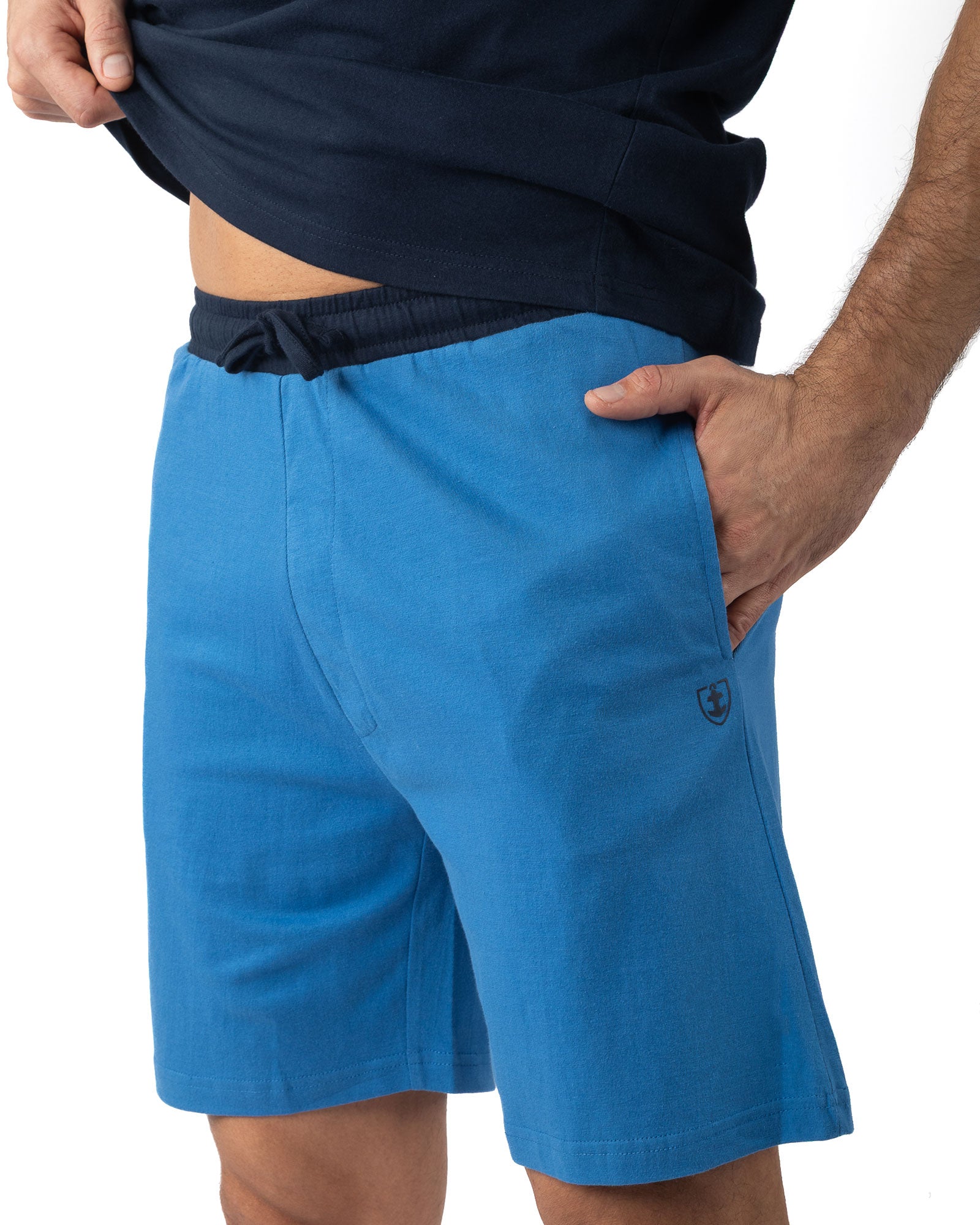 Pyjamashort voor heren in katoenjersey met ronde hals Navy I528