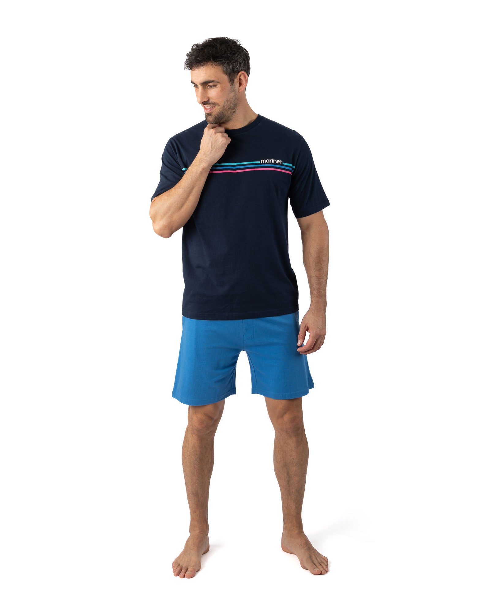 Pyjamashort voor heren in katoenjersey met ronde hals Navy I528