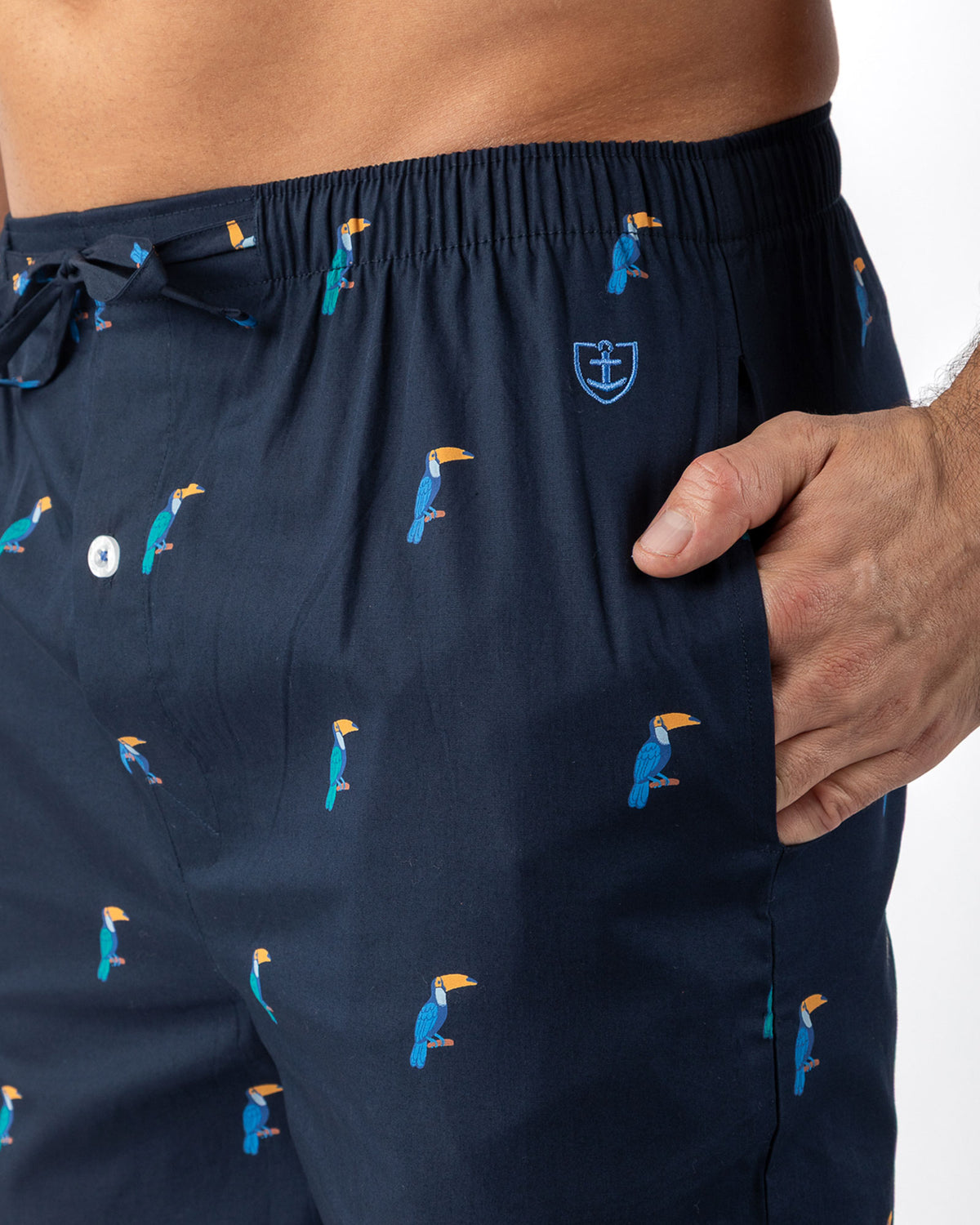 Pantalon Homewear imprimé en Popeline de Pur Coton peigné MARINE I846