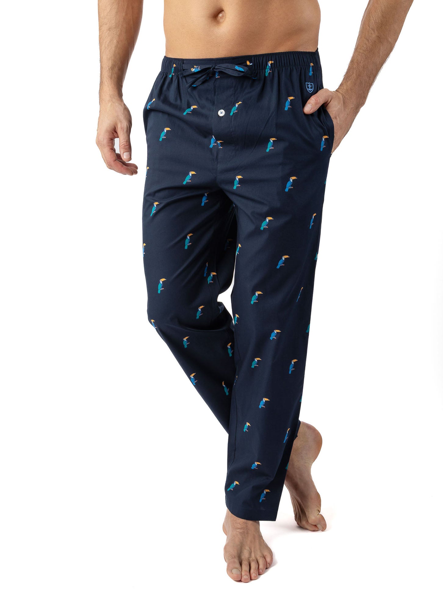 Bedrukte Homewear-broek van zuiver gekamd katoen popeline NAVY I846