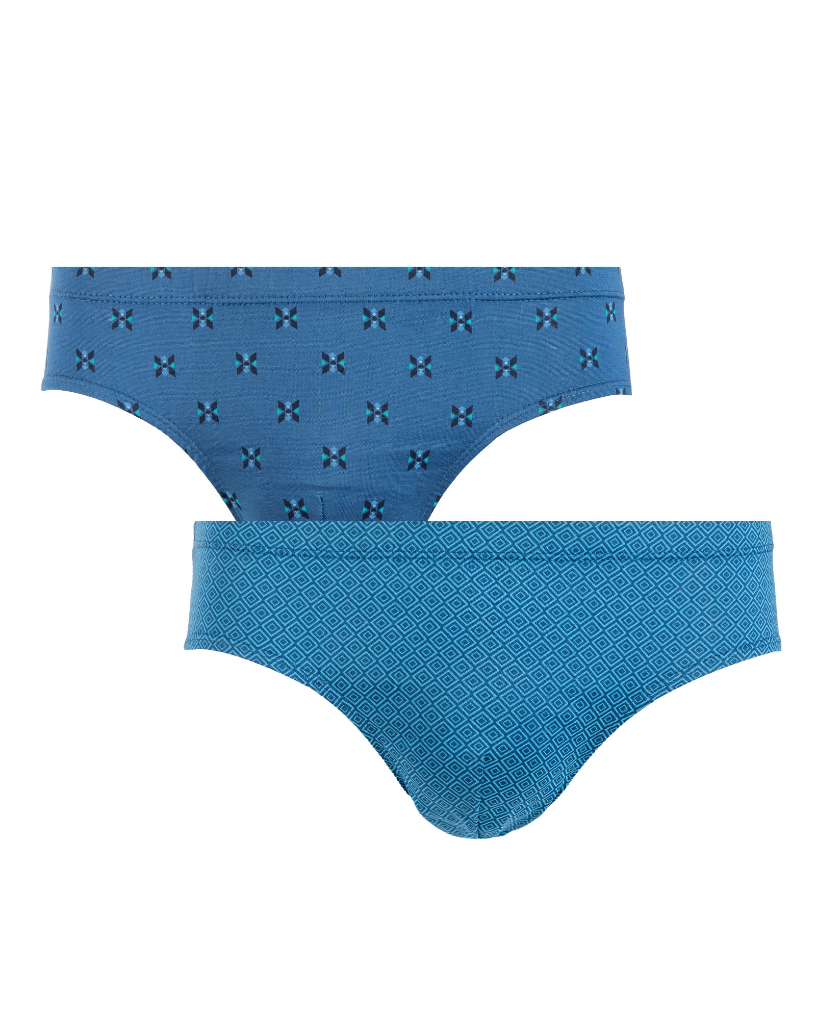 Lot x2 Slips taille basse mercerisés et imprimés Bleu J113.2
