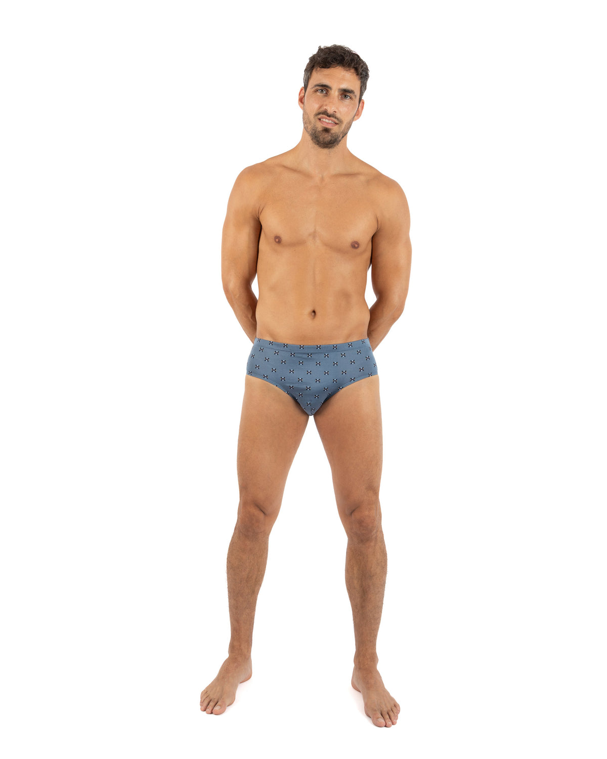 Pack of 2 closed High waisted Briefs in navy and burgundy Printed Mercerized Cotton I107.2