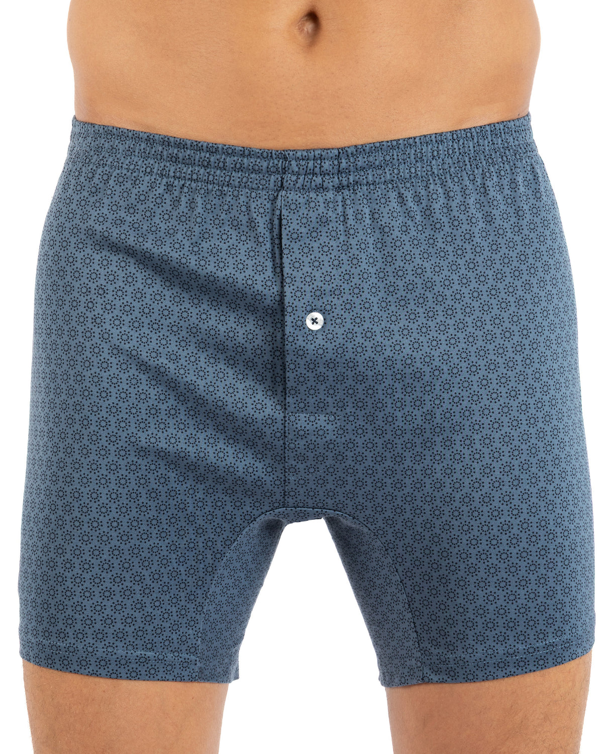 Loose-fitting boxer shorts in printed mercerized cotton jersey, NAVY I321