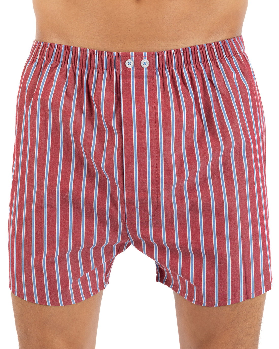 Lot de 2 caleçons en popeline de pur coton peigné rayé rouge et uni bleu J387.2