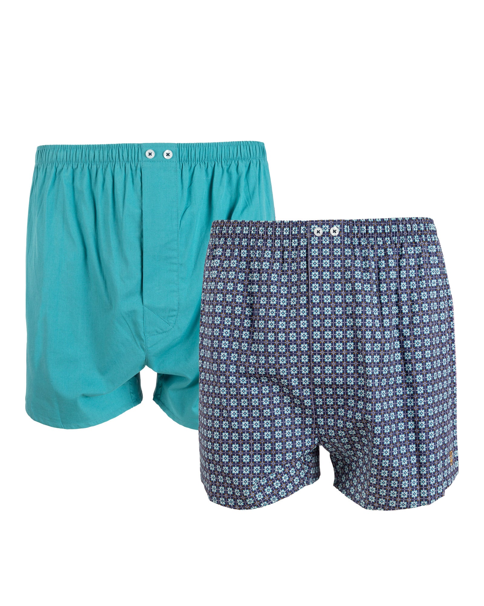 Set van 2 bedrukte en gestreepte popeline boxershorts van zuiver gekamd katoen I323.2