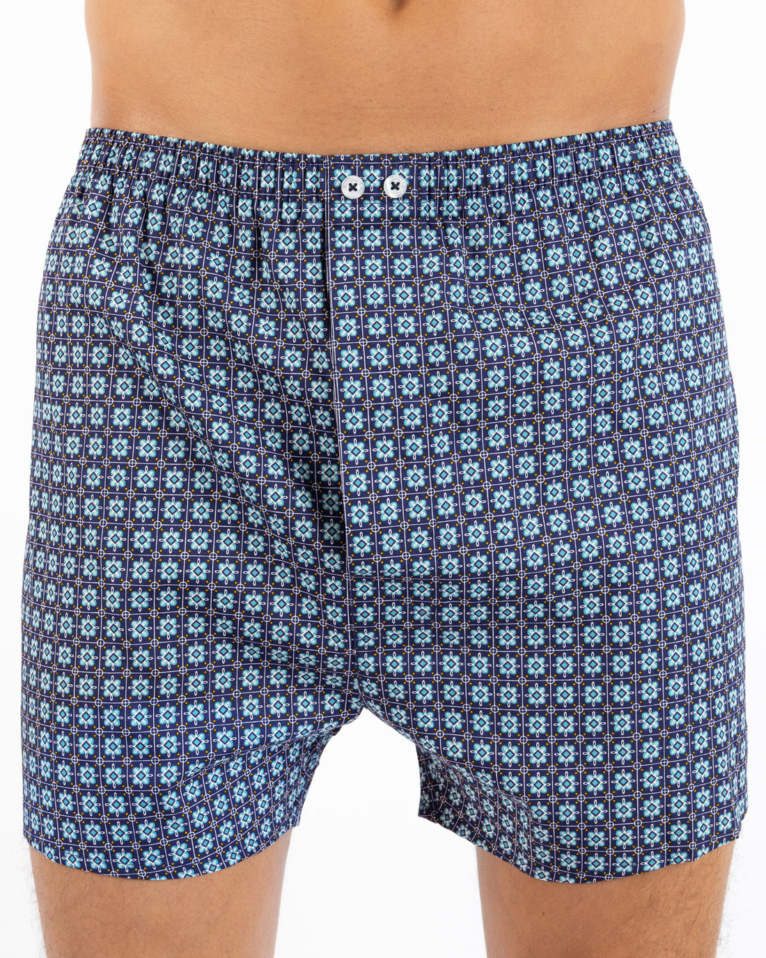 Set of 2 printed and striped poplin boxer shorts in pure combed cotton I323.2