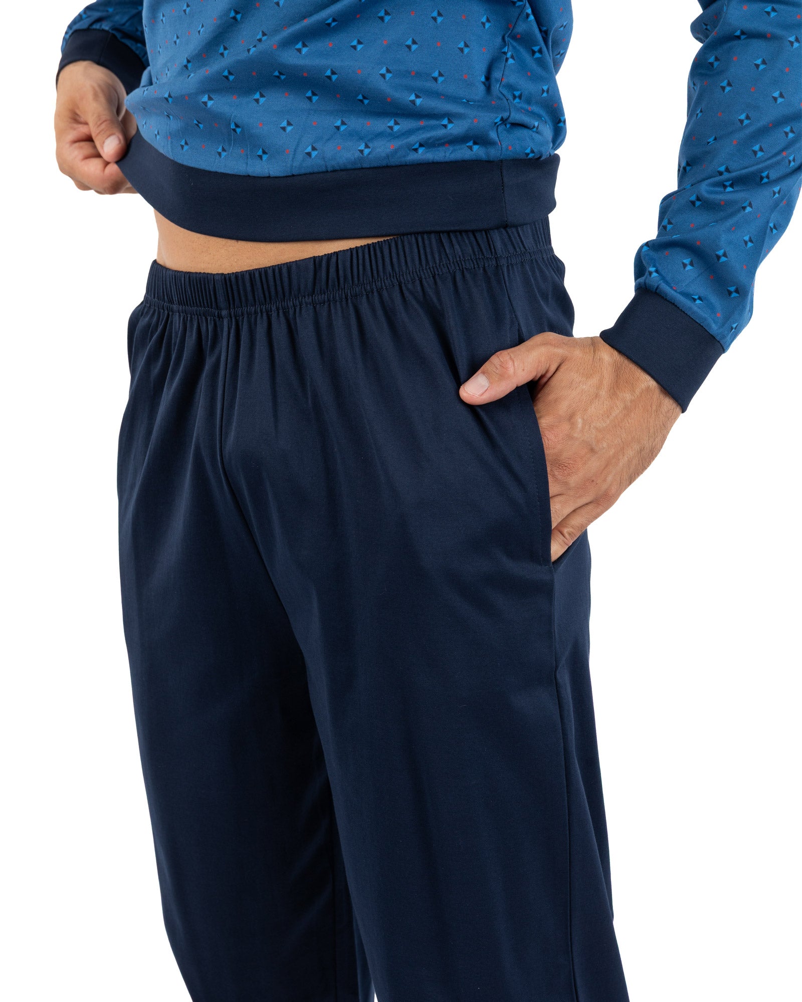 Pyjama long Jogging en Jersey de Coton Mercerisé Imprimé Bleu J461