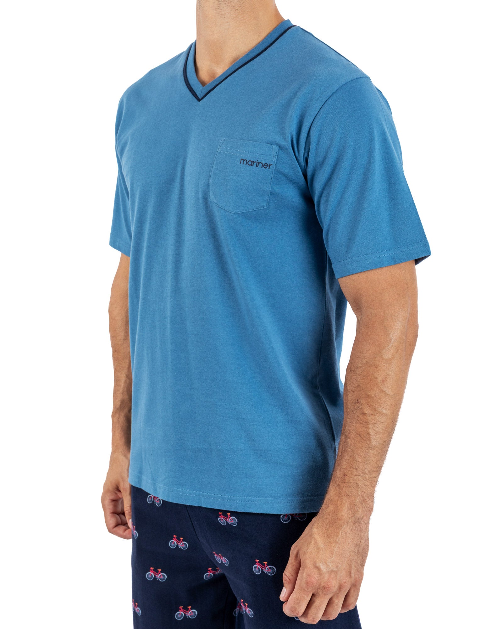 Pyjama short Homme col V en jersey de coton Bleu nuit J550