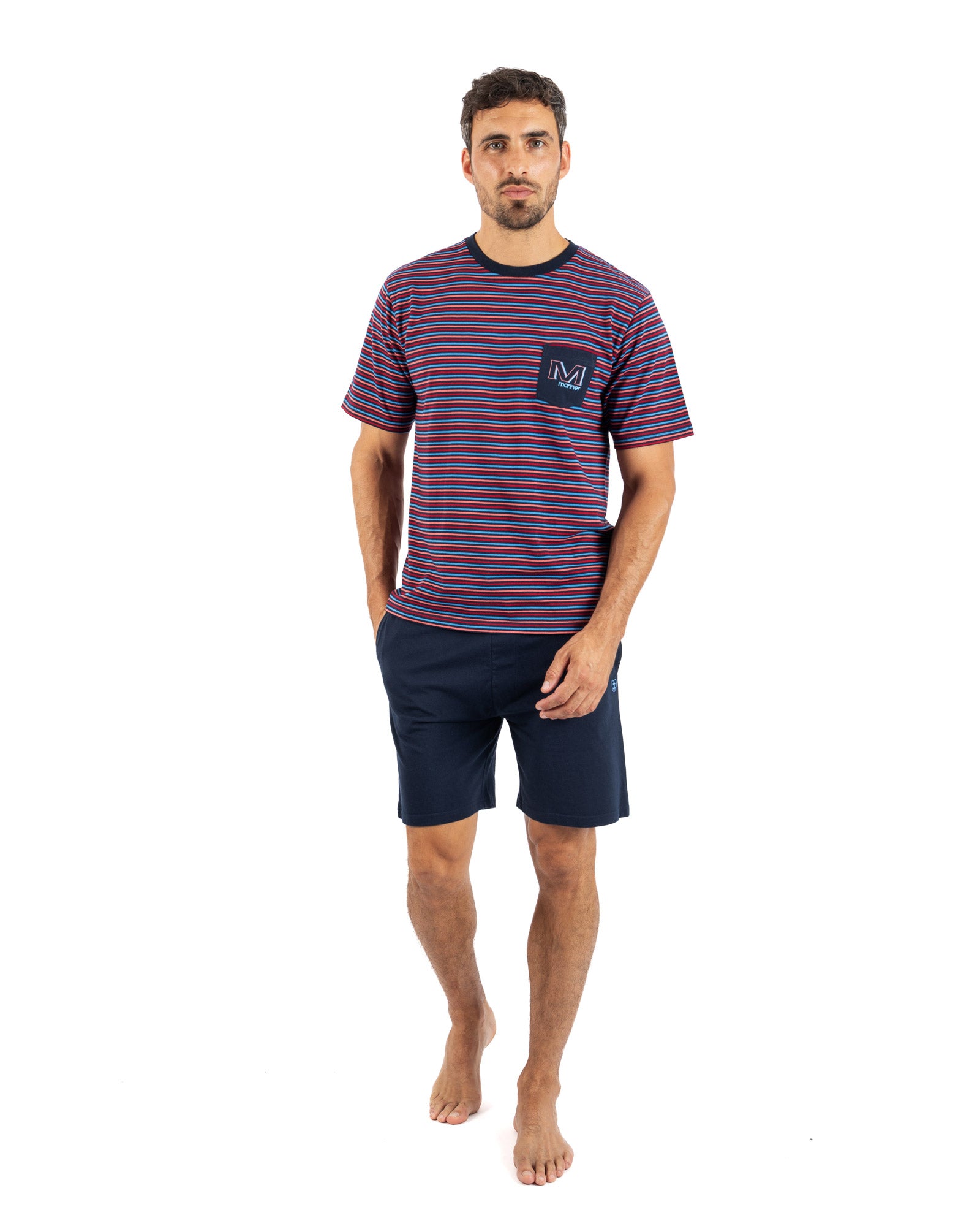 Pyjamashort voor heren in katoenjersey met ronde hals Navy I528