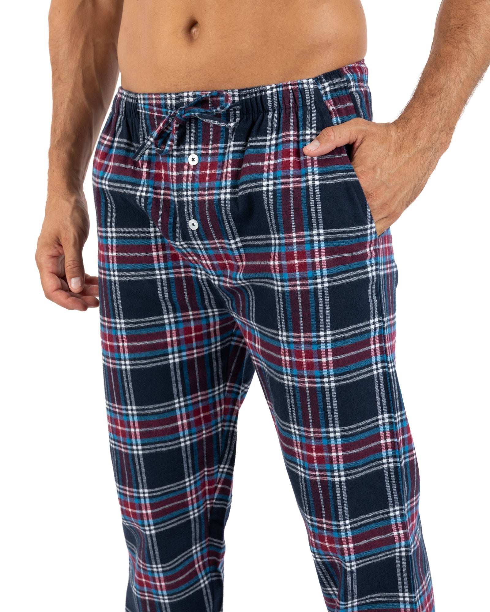 Pure Cotton Scottish Check Flannel Indoor Trousers Navy Blue