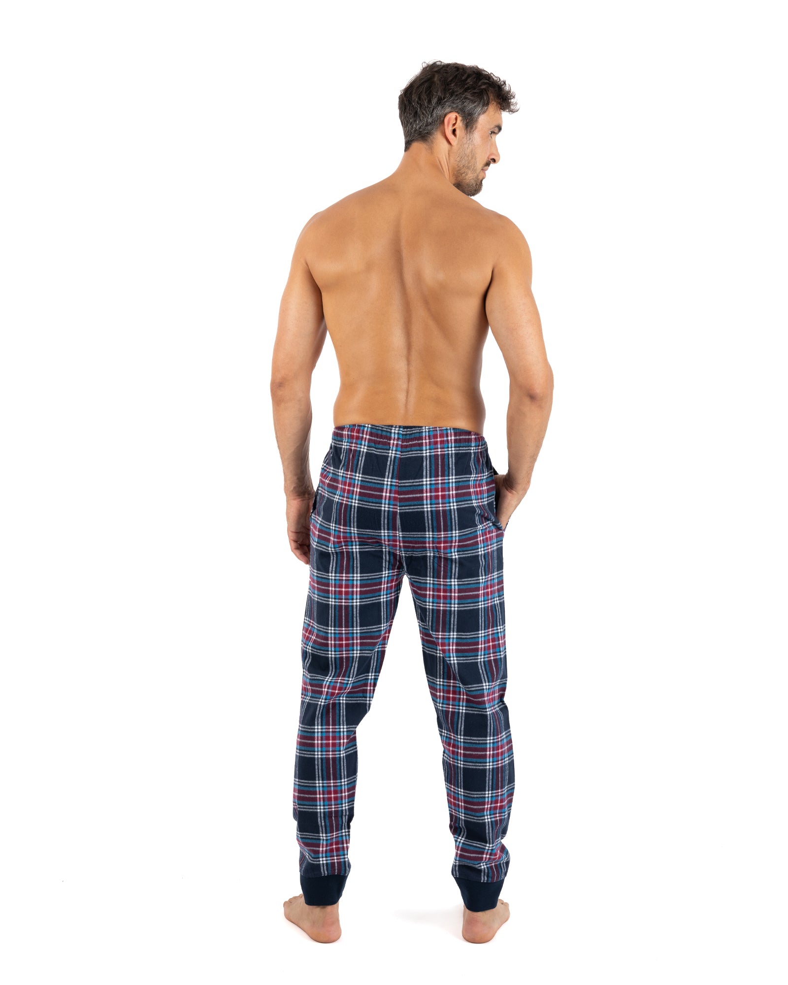 Pure Cotton Scottish Check Flannel Indoor Trousers Navy Blue