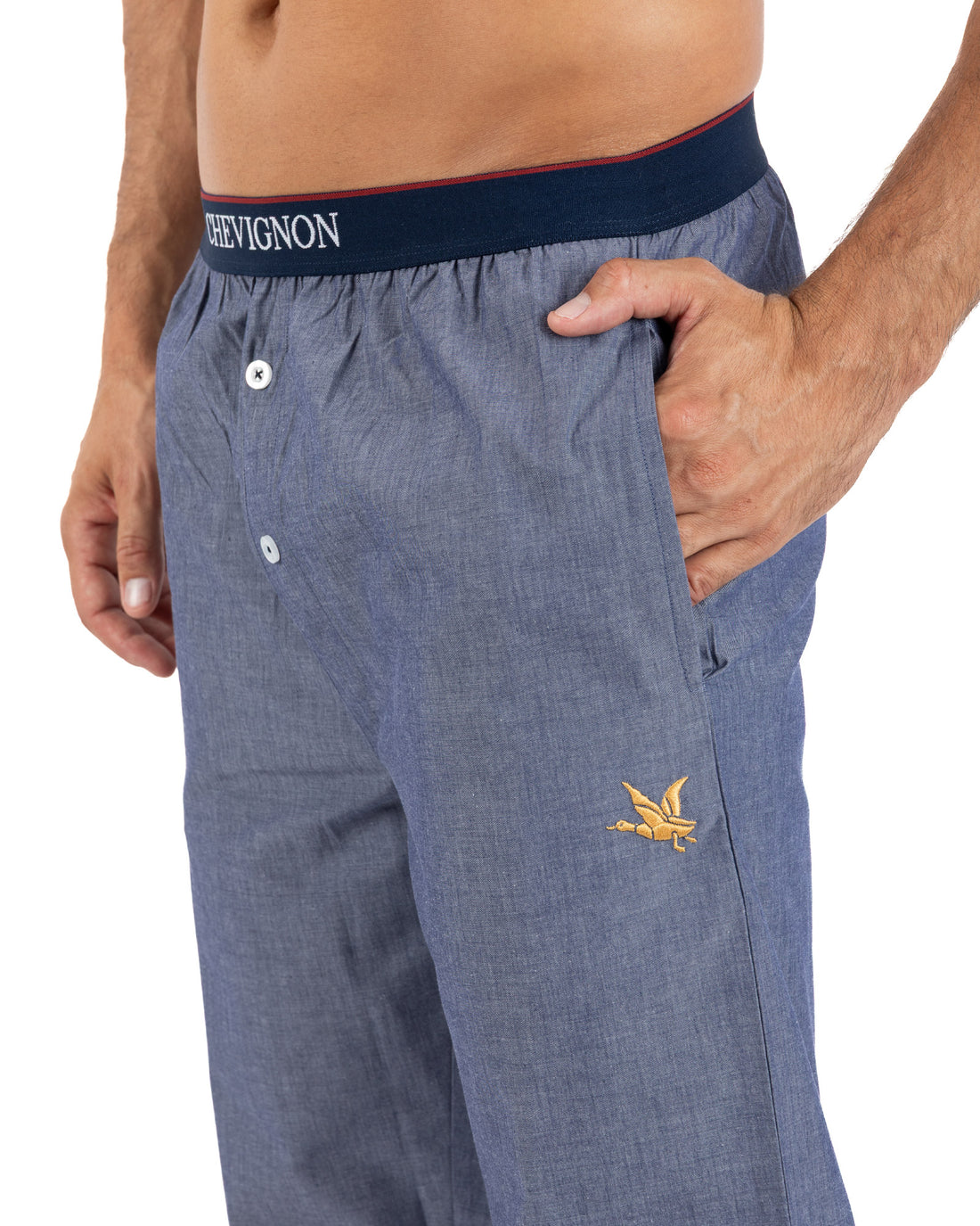 Pantalon collab MARINER X CHEVIGNON en Chambray de pur coton marine J811