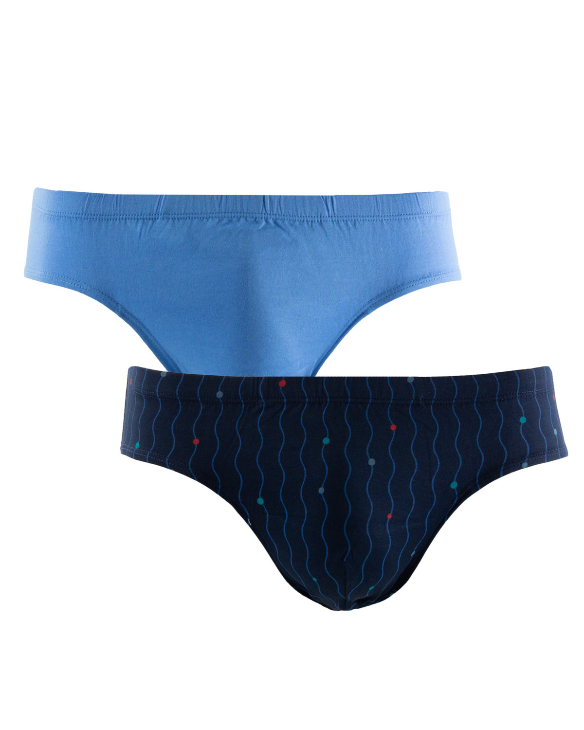 Pack x2 Low-rise mercerized briefs, plain blue and navy print 1005.2