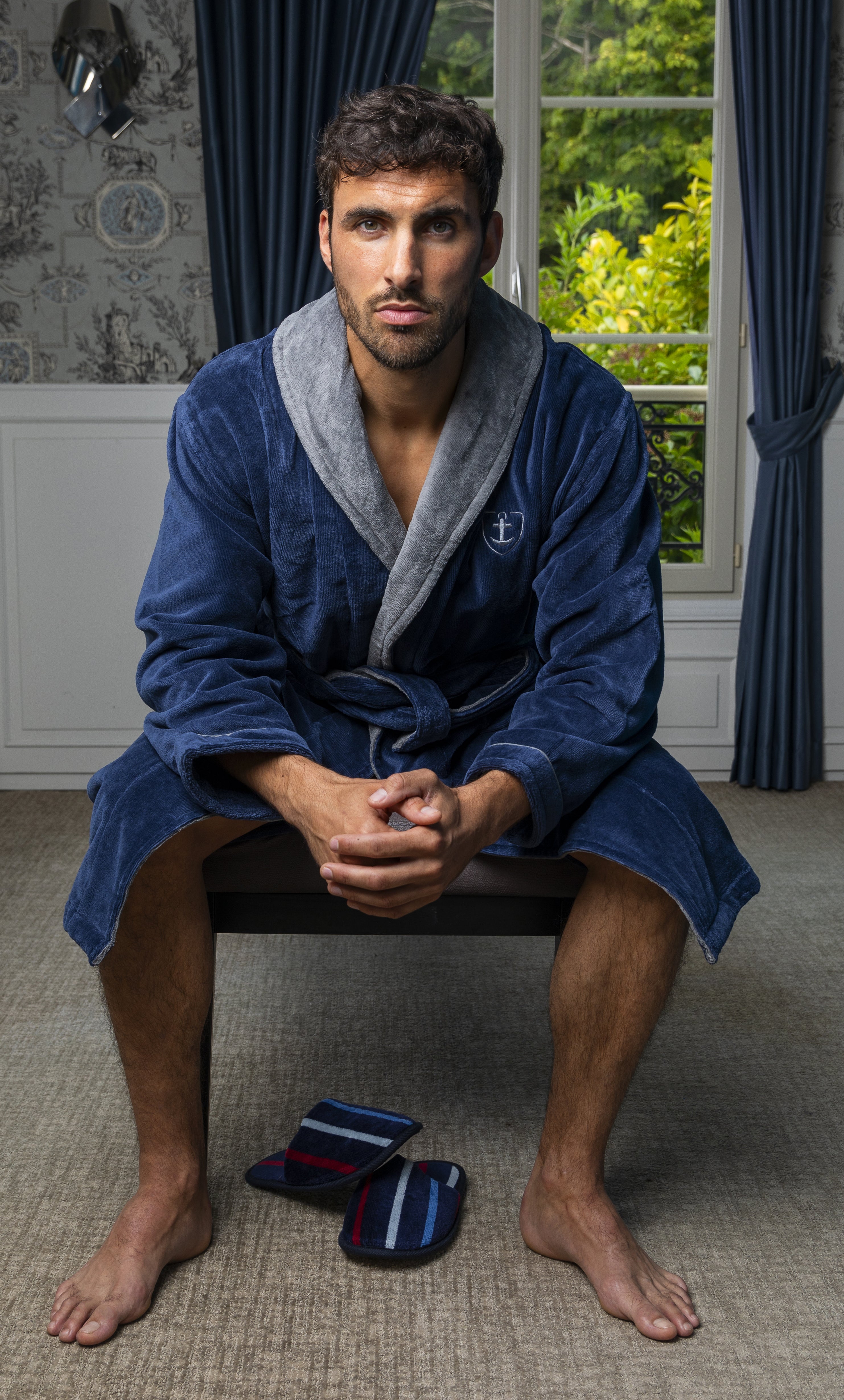 Peignoir de Bain Homme Bicolore en Velours 100% Coton 7030