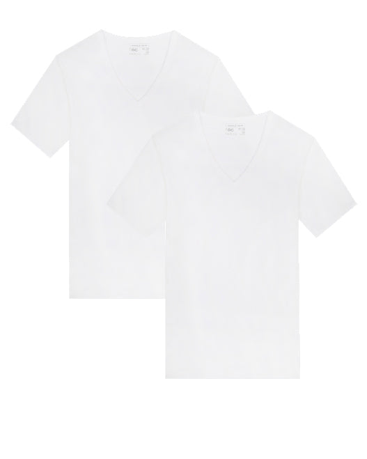lot de 2 T-shirts Col V en Coton Côtes Fines blanc - 549.2