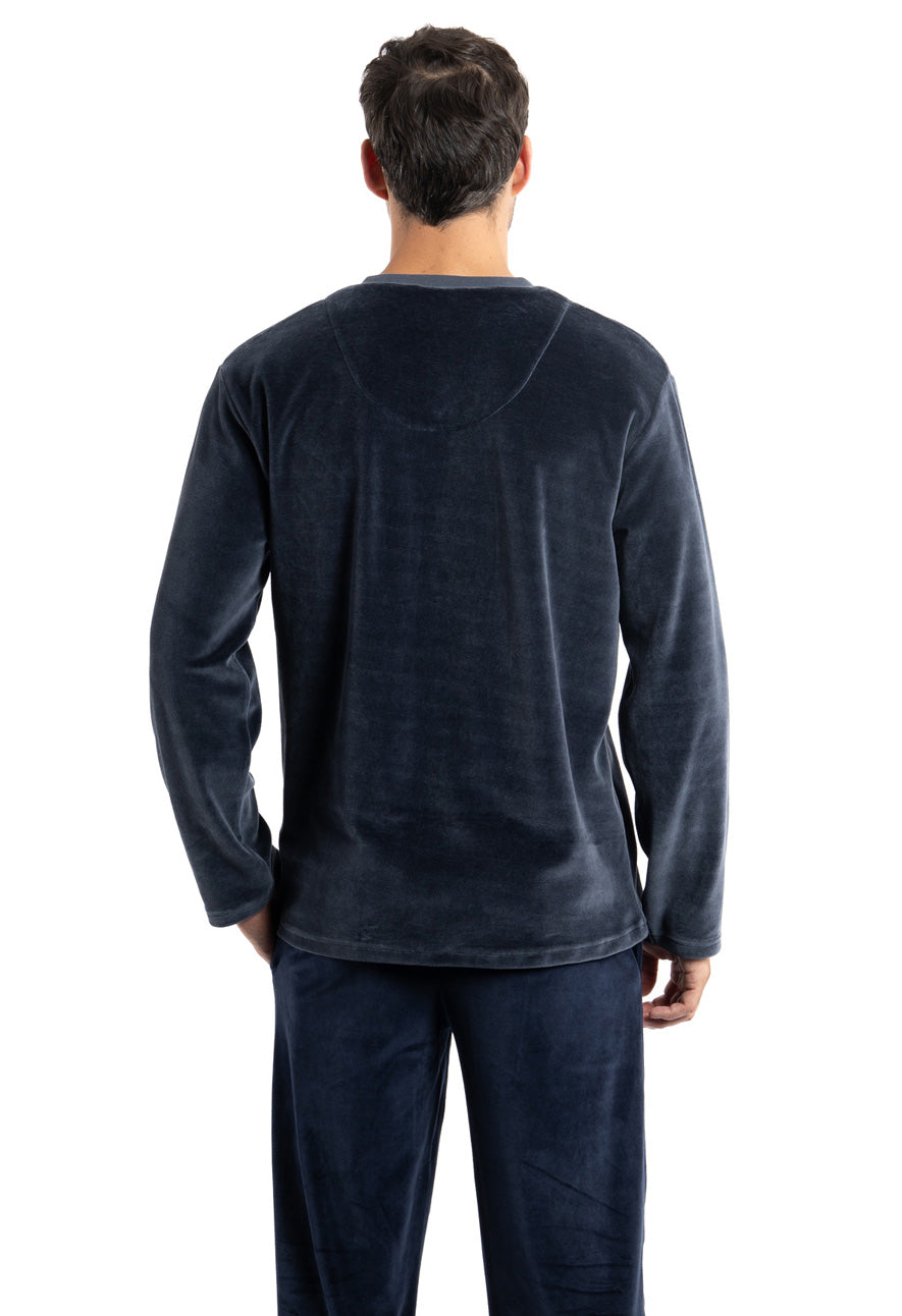 Pyjama homme col V en VELOURS Anthracite F403