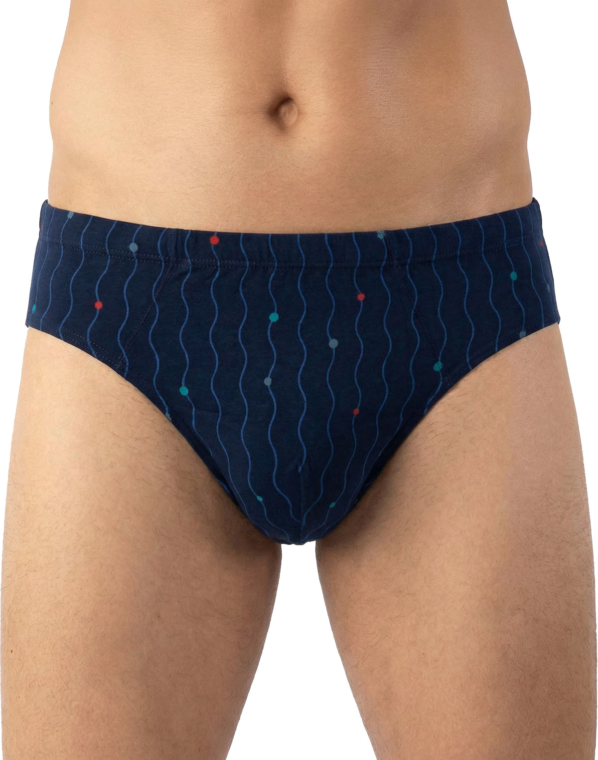 Pack x2 Low-rise mercerized briefs, plain blue and navy print 1005.2