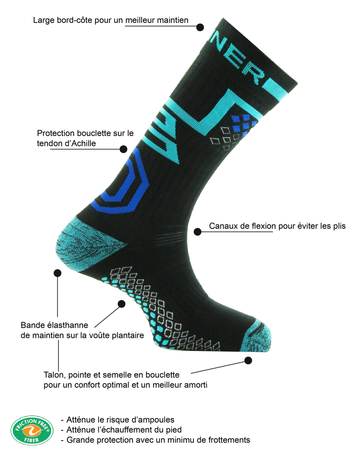 Mi-Chaussettes SPORT Homme 9053 - NOIR- Made in France