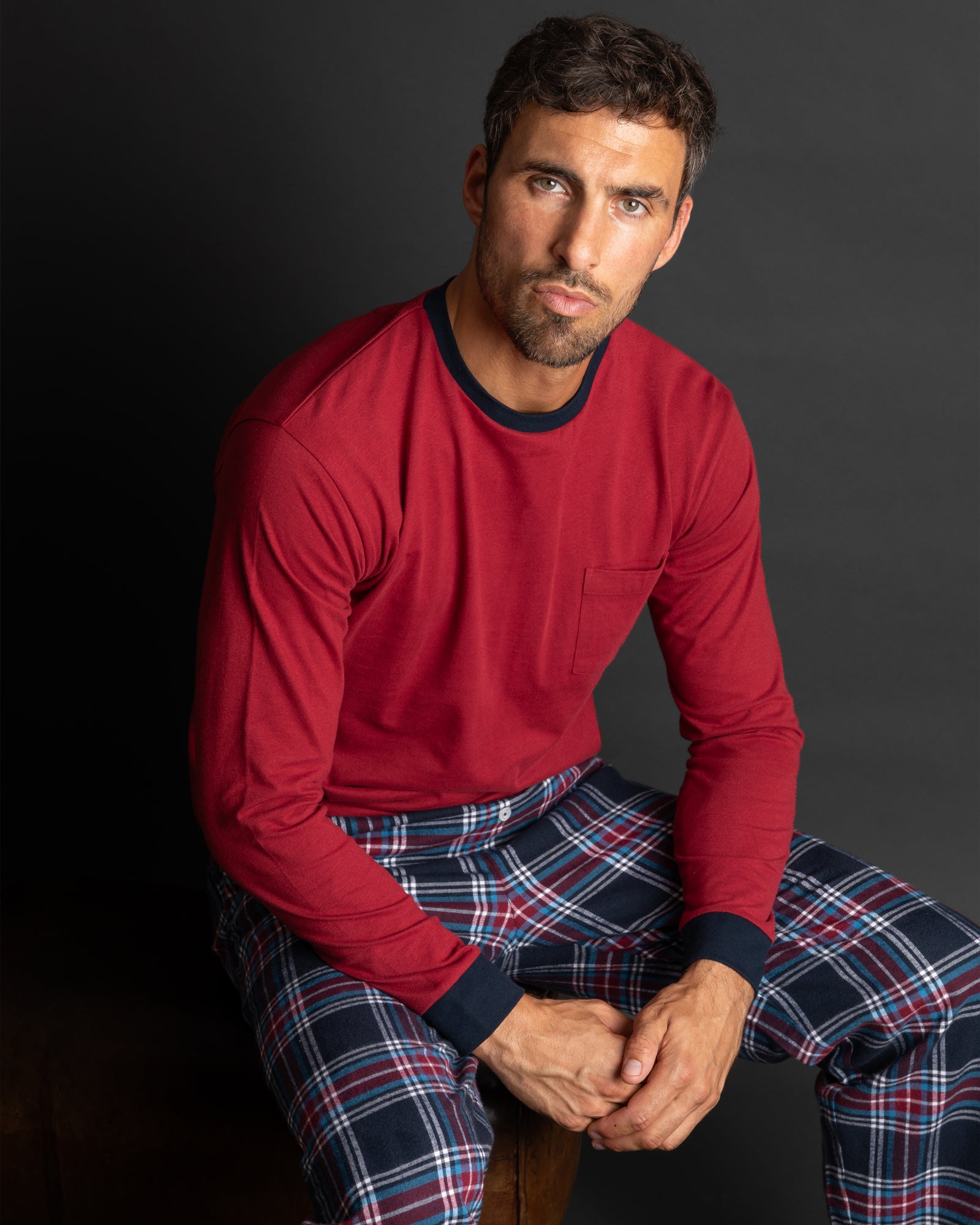 Flannelruit Binnenpak en Jersey MARINE katoen