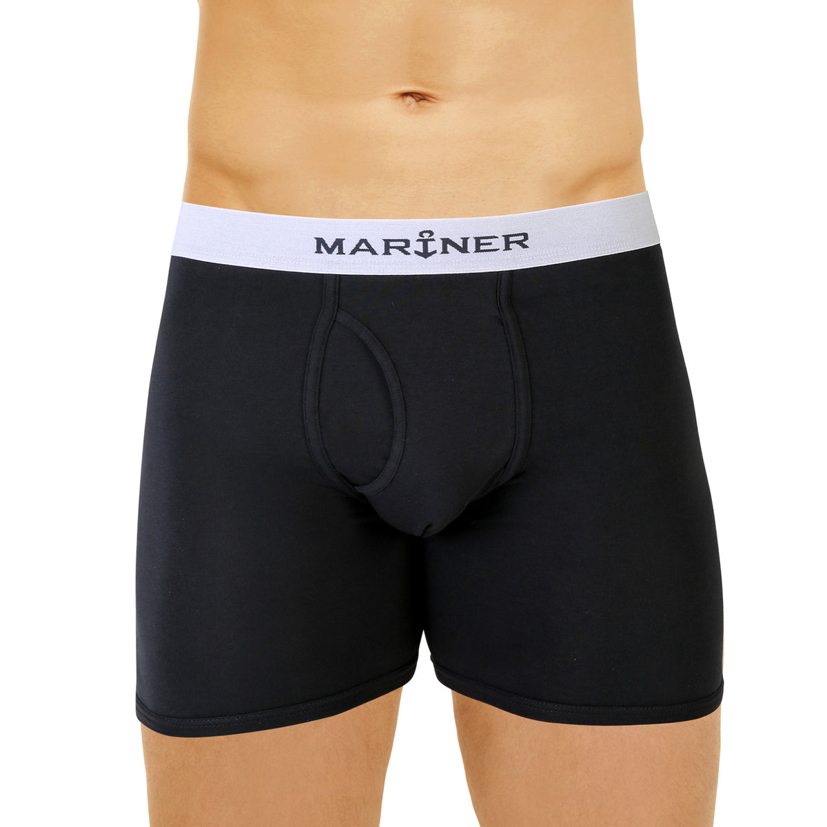 Shorty long ouvert bleu noir en coton stretch, vue avant.