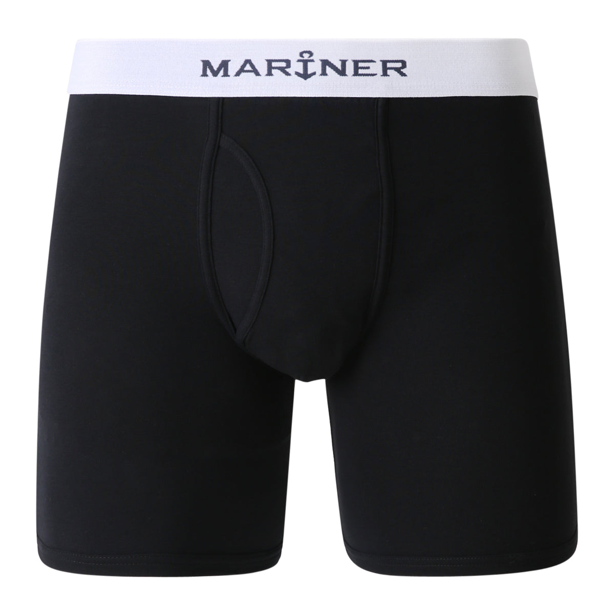 Shorty long ouvert bleu noir en coton stretch, vue arrière pour montrer la coupe ajustée.