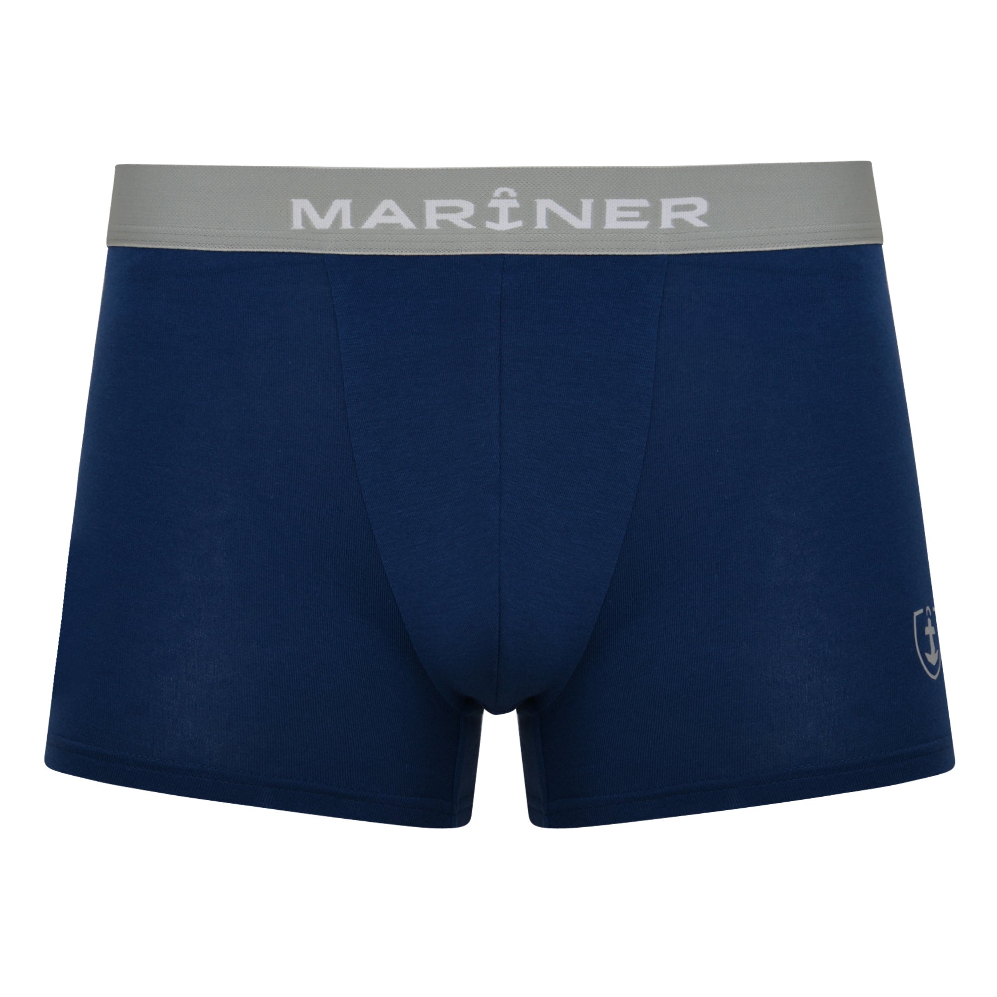 Shorty en coton bleu marine avec ceinture grise, présenté à plat.