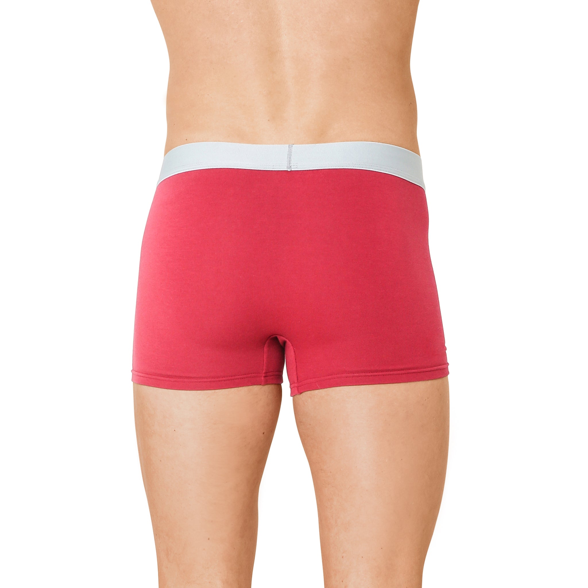 Shorty en coton rouge avec ceinture grise, porté par un mannequin, vue de dos.