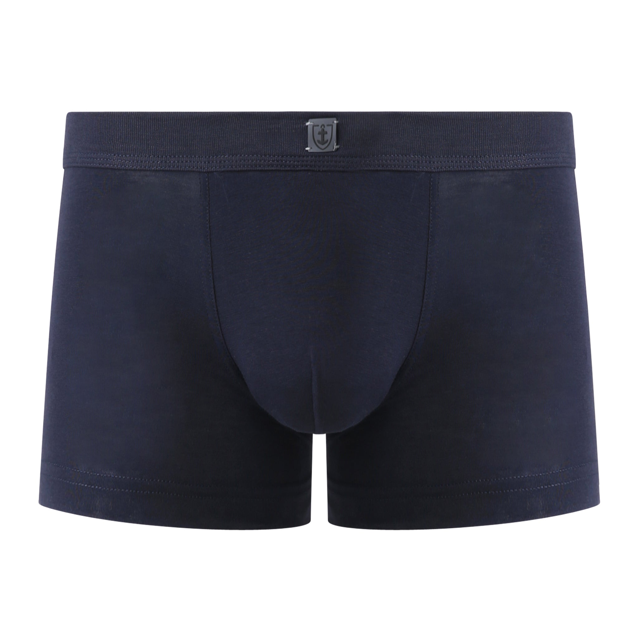 Shorty ceinture bleu marine en coton stretch présenté à plat.