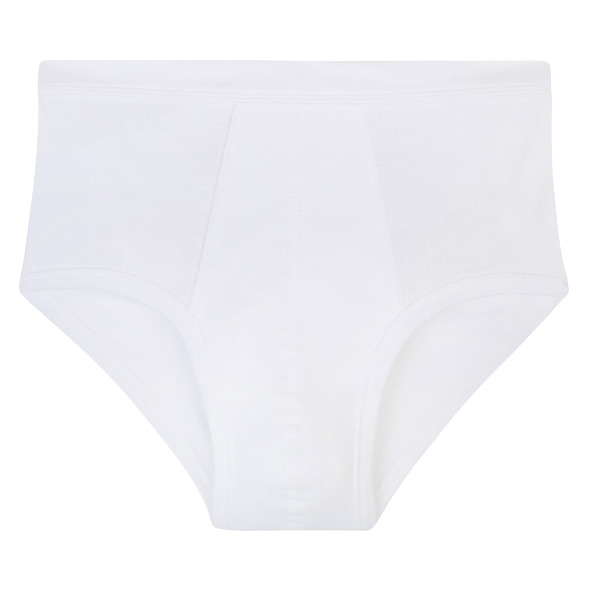 Slip homme taille haute ouvert avec ceinture blanche présenté à plat.