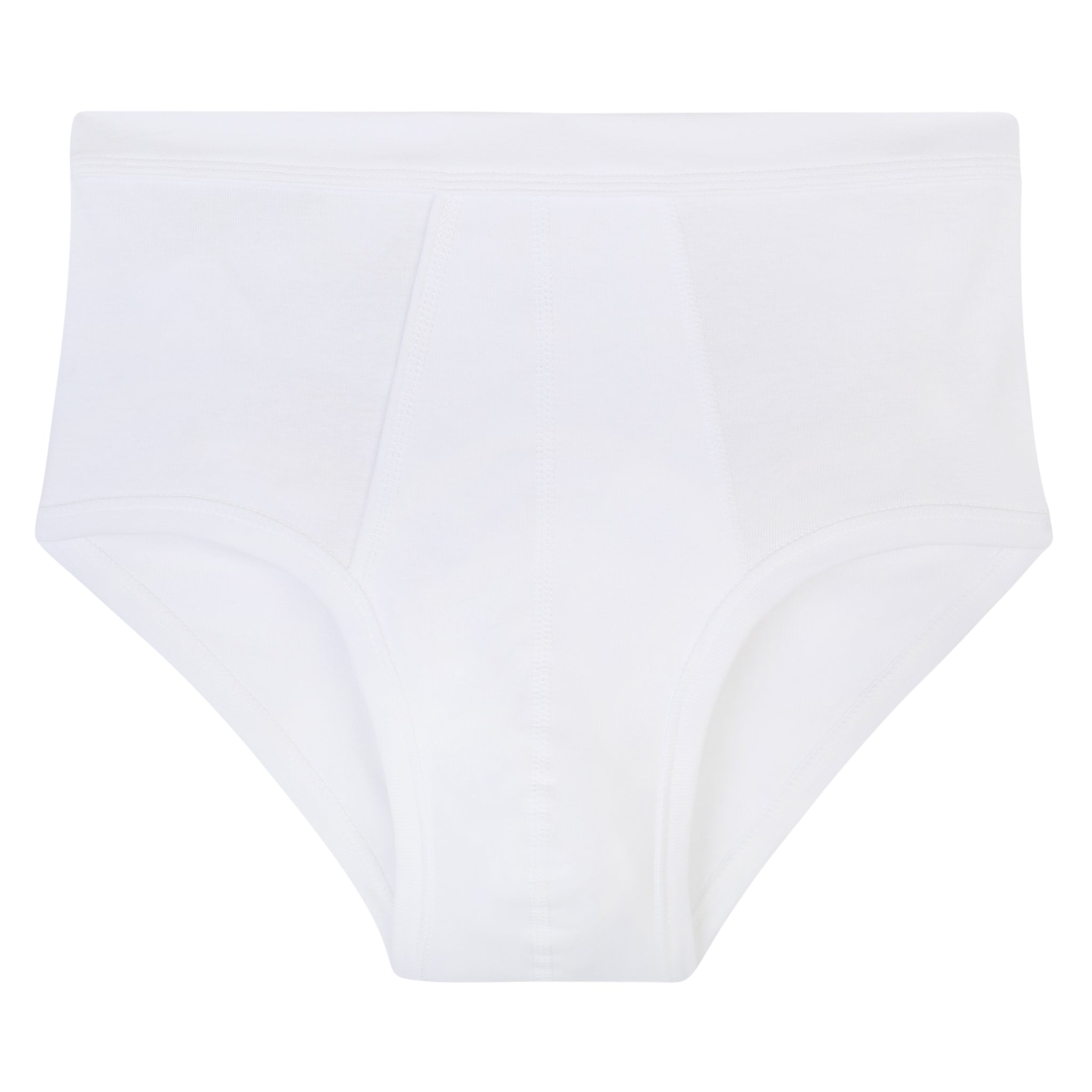 Slip homme taille haute ouvert avec ceinture blanche présenté à plat.